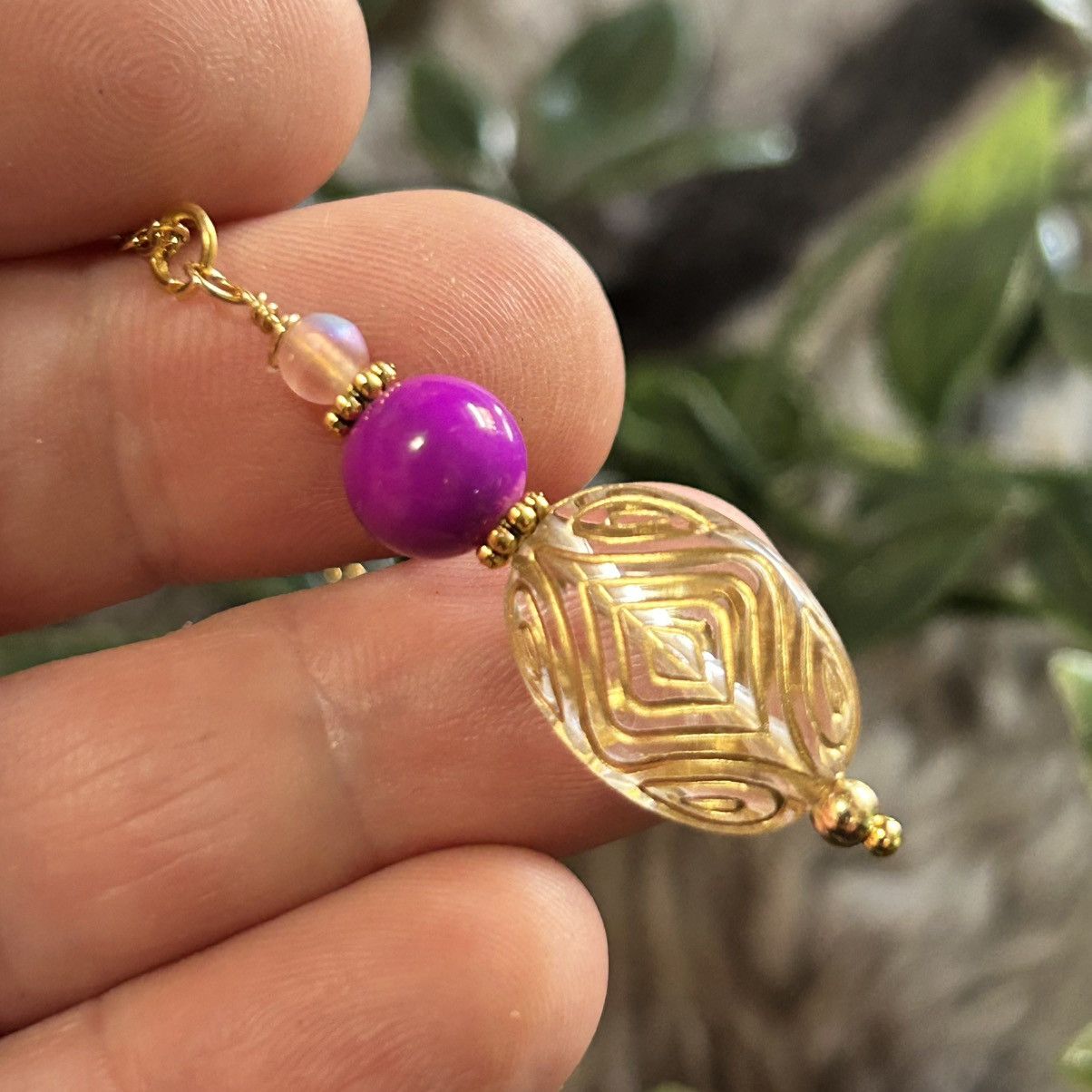 Handmade Handcrafted elegant glass beaded pendant on chain necklace Size ONE SIZE - 1 Thumbnail