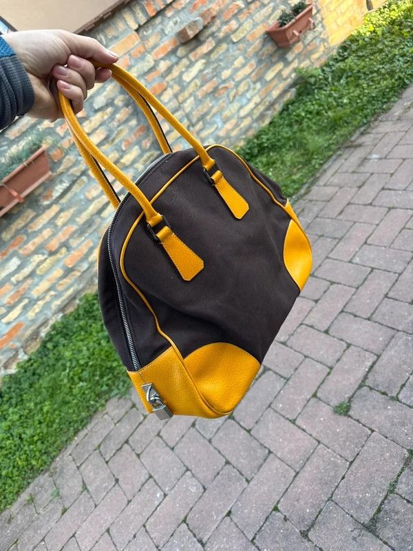 Prada Vintage 90s Prada Canvas Leather Bowling Bag Yellow Size ONE SIZE - 14 Thumbnail