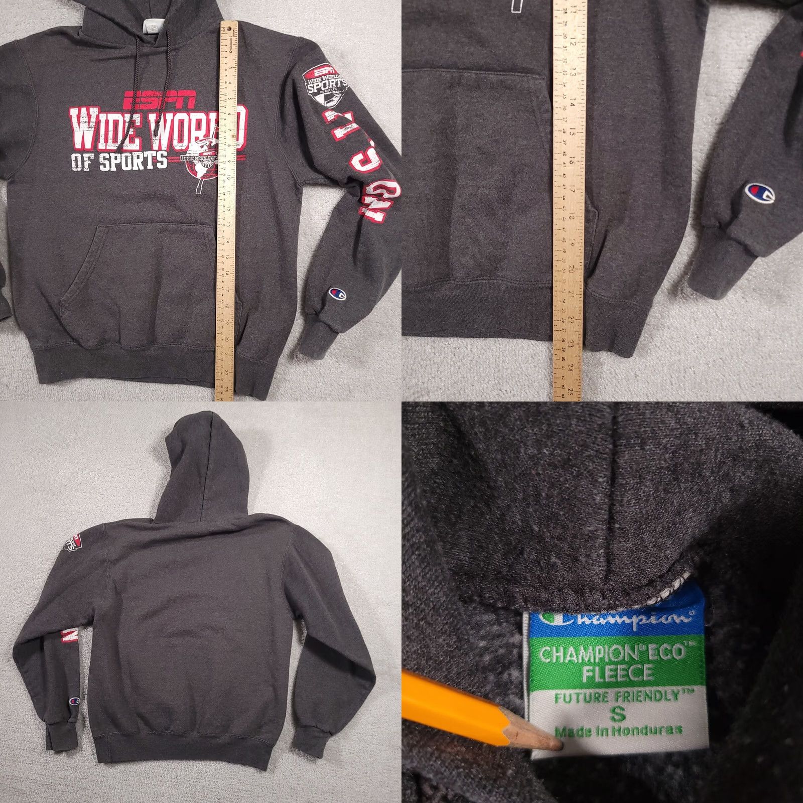 Champion VINTAGE? Champion ESPN Wide World Of Sports Hoodie Mens Small Eco Fleece Charcoal Gray Size US S / EU 44-46 / 1 - 8 Thumbnail