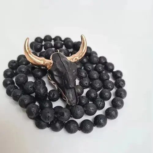 Jewelry Black Bull Head Bohemian Long Knotted Stone Bead Necklace Size ONE SIZE - 4 Thumbnail