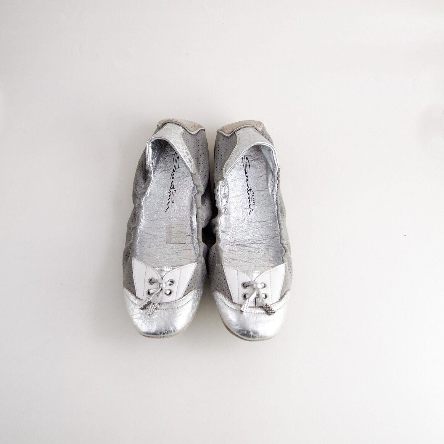 Santoni Santoni Ballet Flats Silver Leather Gray Suede EU 37 US 7 Size US 7 / IT 37 - 1 Thumbnail