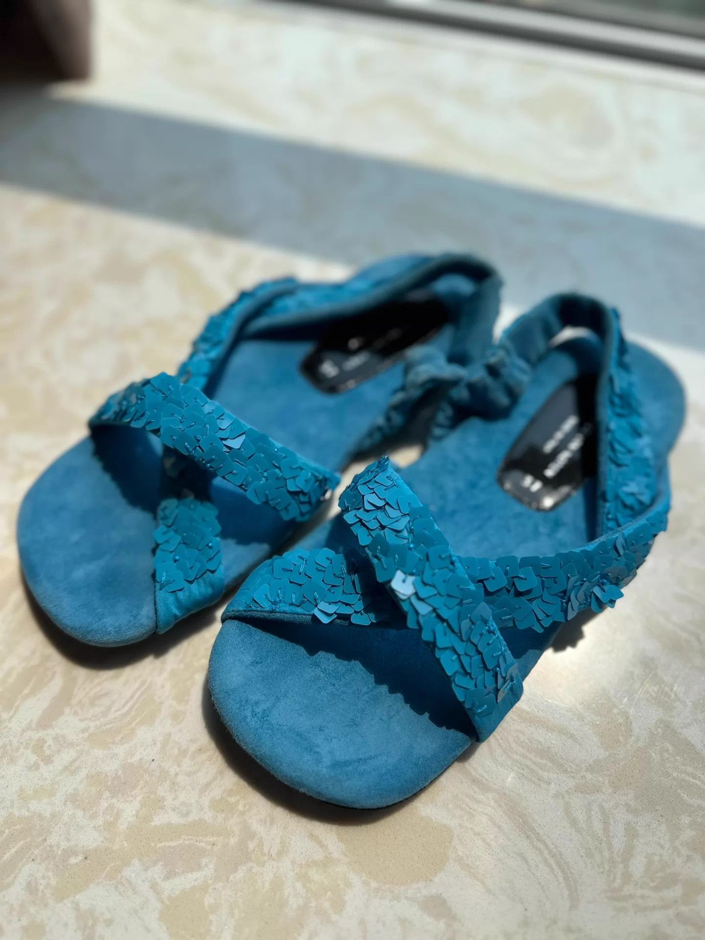 Dries Van Noten DVN Sandals 37 Frozen Floral Square Sequins Suede 95New Size US 6.5 / IT 36.5 - 1 Thumbnail