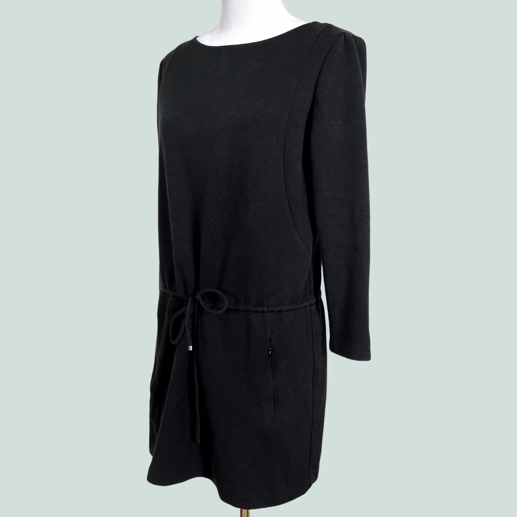 Elie Tahari VINTAGE Elie Tahari Black Dress Long Sleeve Drawstring Pockets Womens S Dress Casual Shift Size S / US 4 / IT 40 - 1 Thumbnail