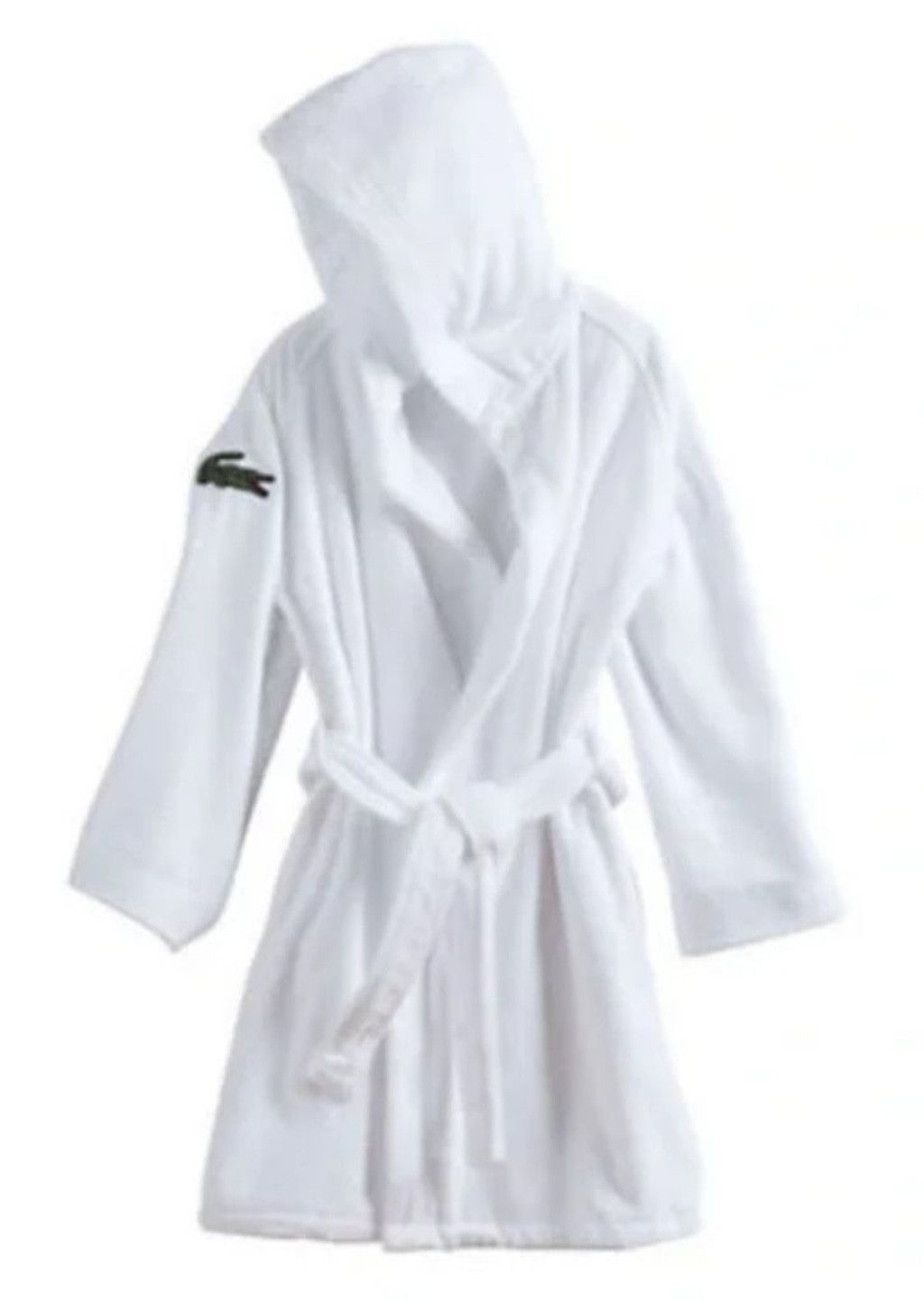 Lacoste White Hooded Short Robe with Iconic Alligator