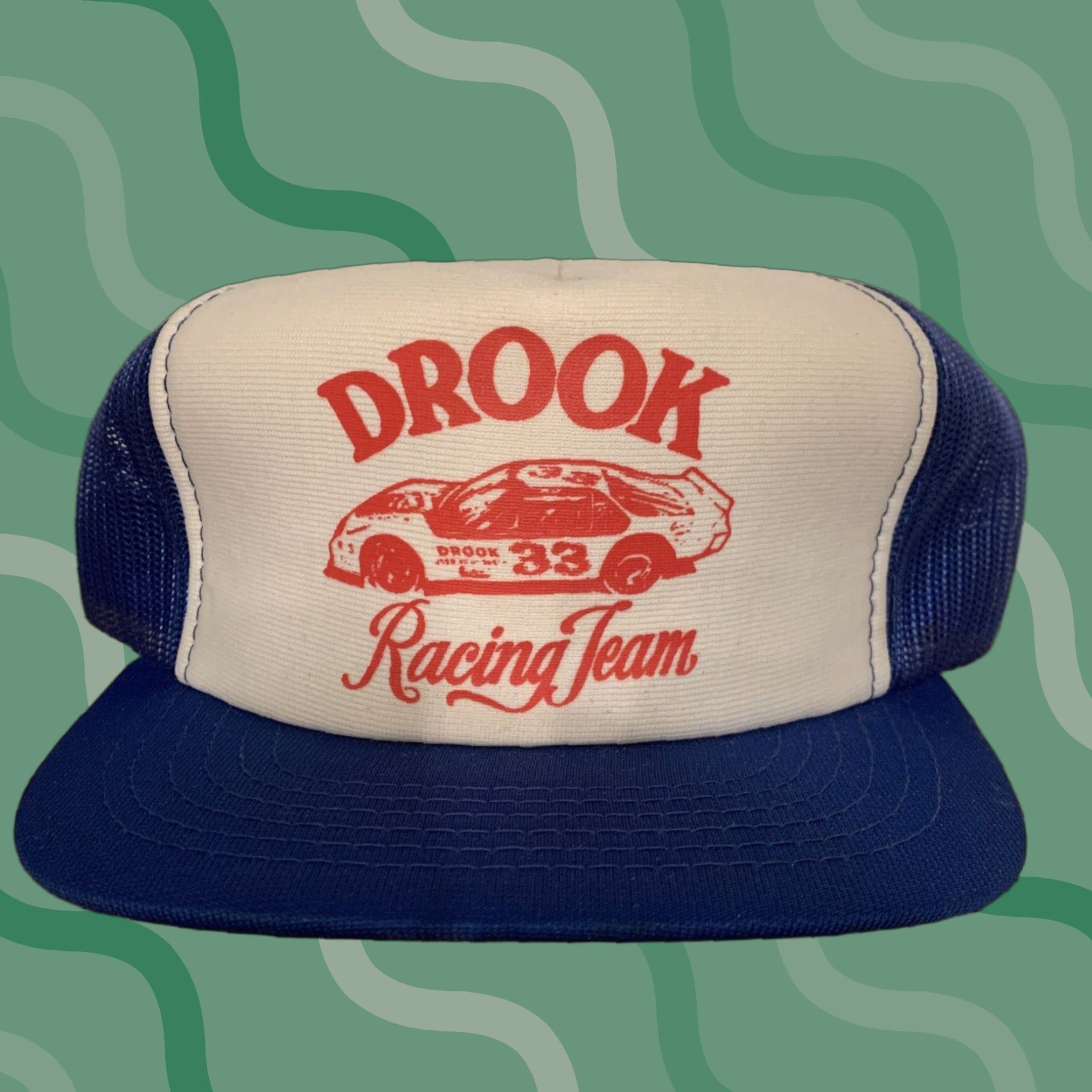 Vintage VINTAGE Drook Racing Team Snapback Hat Cap Trucker Race Car 33 Men One Size Red White Blue Racing Theme Mens Hat Size ONE SIZE - 1 Thumbnail