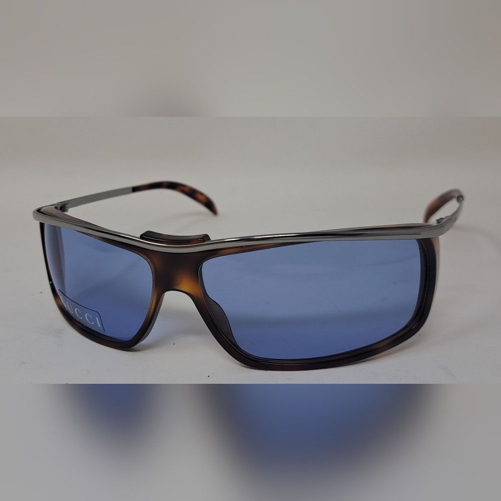 Gucci NWT Gucci Women's Sunglasses Vintage Y2K Wrap Havana Blue G Size ONE SIZE - 8 Thumbnail