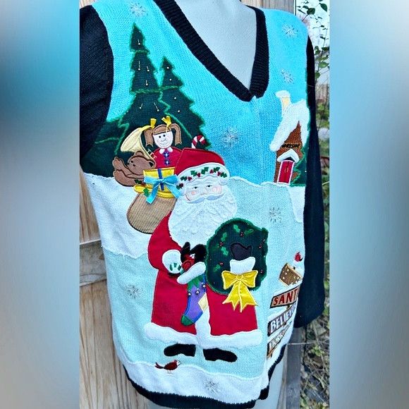 Quacker Factory Vintage Quacker Factory Blue Christmas Cardigan Sweater Size S / US 4 / IT 40 - 2 Thumbnail