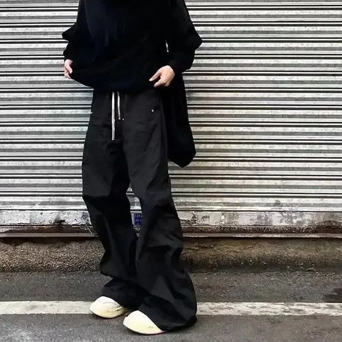 image of Vintage Streetwear Drawstring Cargo Trousers Pants Y2K Style in Black, Men's (Size 32)