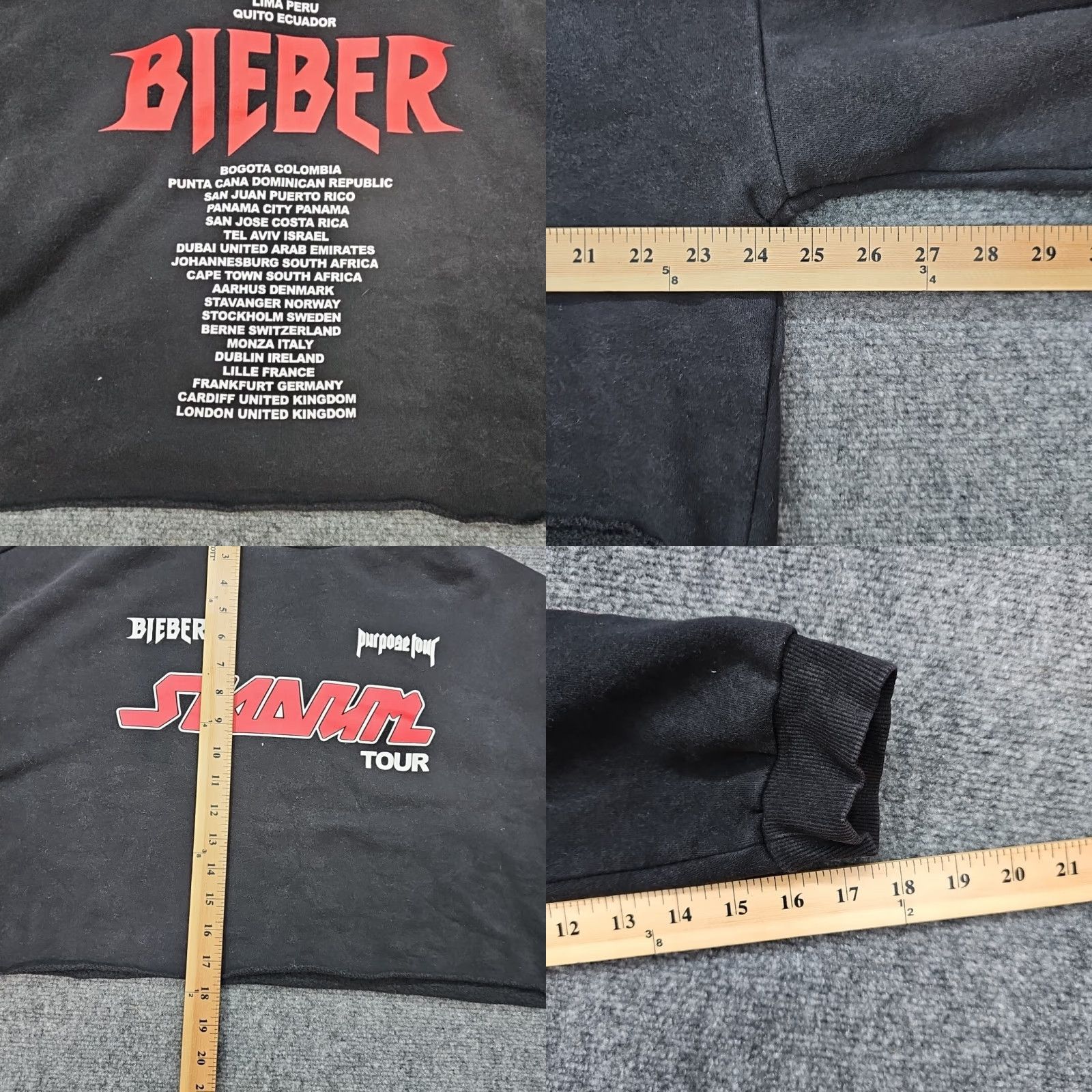 Vintage Justin Bieber Hoodie Women XL Black Crop Top Purpose Tour Stadium Sweatshirt Pullover Hooded Graphic Print All Seasons Size XL / US 12-14 / IT 48-50 - 8 Thumbnail