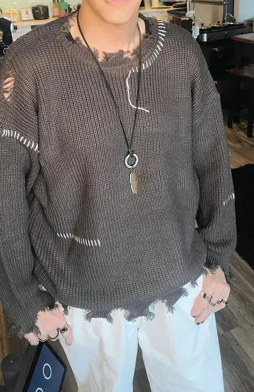 Japanese Brand Half Turtleneck Men's Streetwear Wash Destroyed Sweater Size US XL / EU 56 / 4 - 1 Thumbnail