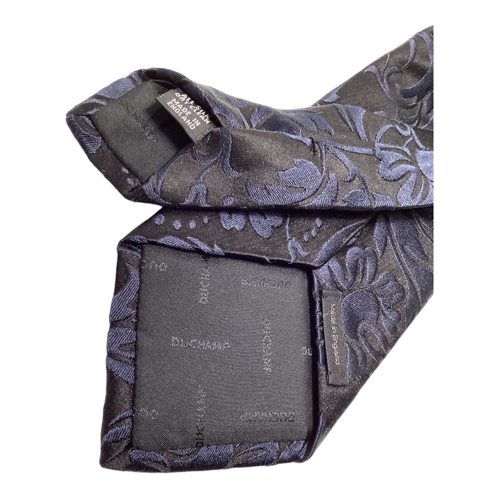 Duchamp DUCHAMP Black Navy Flower Print Luxury Silk Tie Made In Engl Size ONE SIZE - 3 Thumbnail