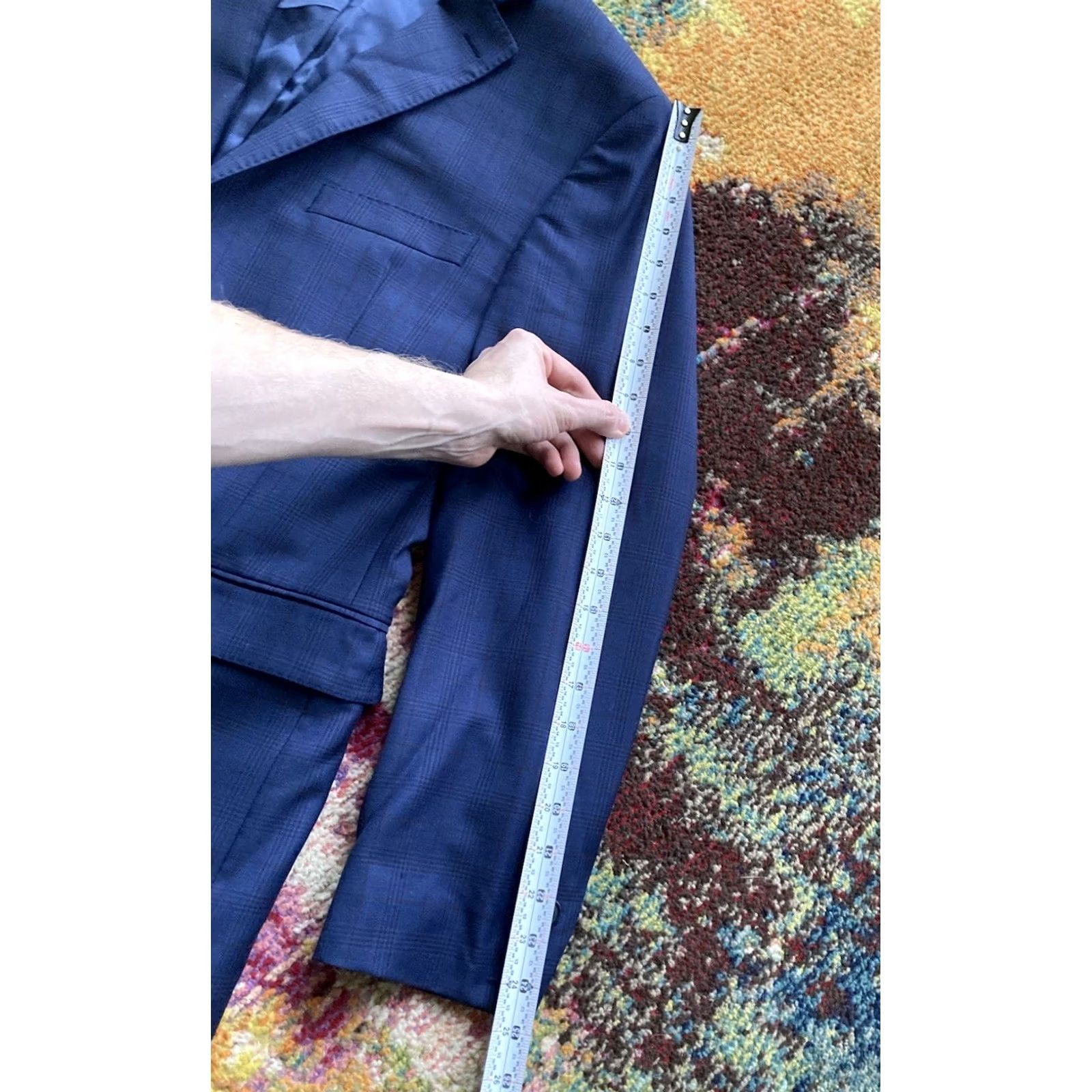 Saks Fifth Avenue Saks Fifth Avenue Blazer Mens 40R Navy Blue Plaid Wool Sports Jacket Size 40R - 5 Thumbnail
