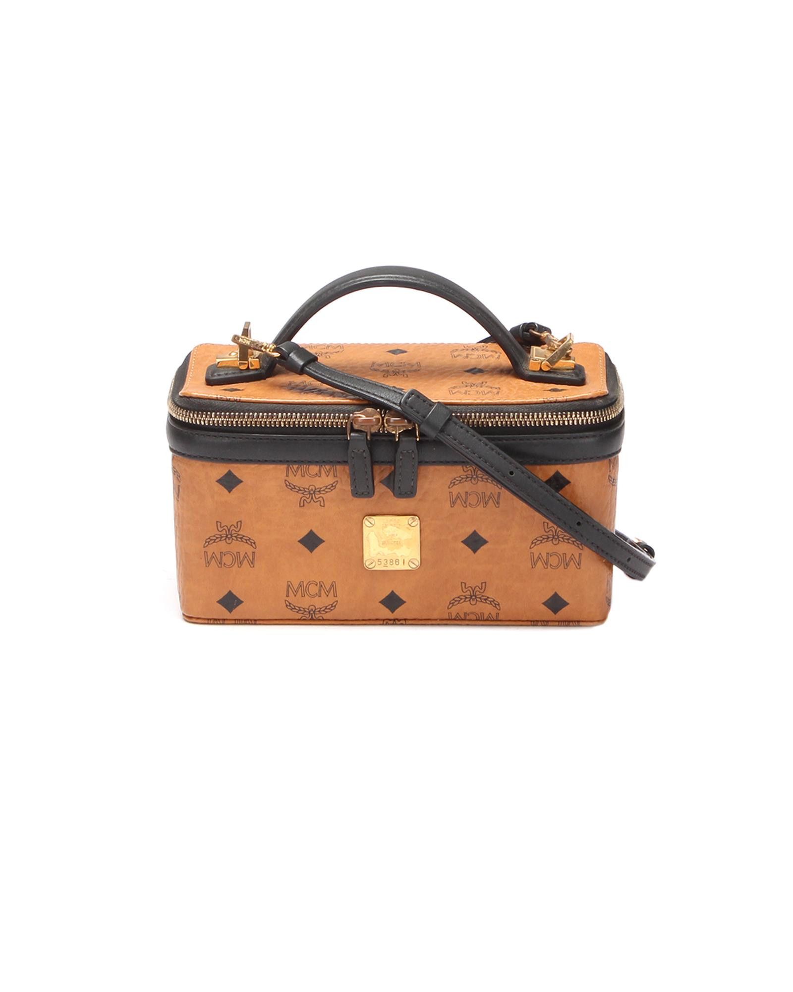 image of MCM Orange Visetos Vanity Bag In Ab Condition, Women's