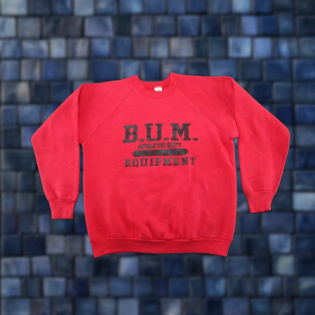 Equipment VINTAGE B.U.M Sweatshirt Raglan Long Sleeve Crew Neck 80s 90s Pullover Red Cotton Knit Logo Mens Size L Size US L / EU 52-54 / 3 - 1 Thumbnail