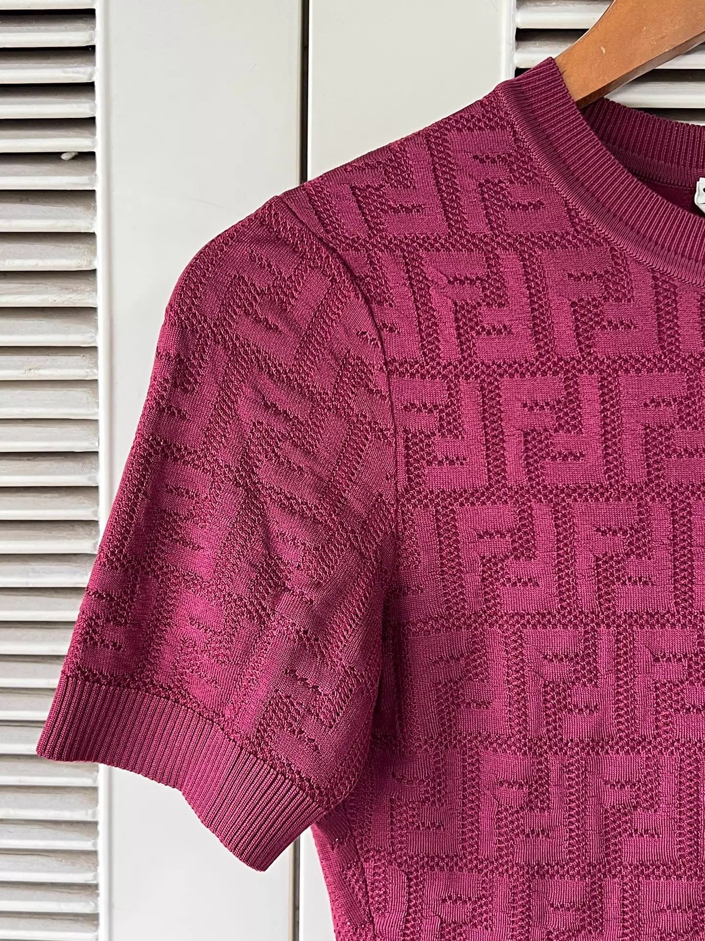Fendi Fendi FF Print Knit Dress Burgundy Short Sleeve Slim 38 Size XS / US 0-2 / IT 36-38 - 5 Thumbnail