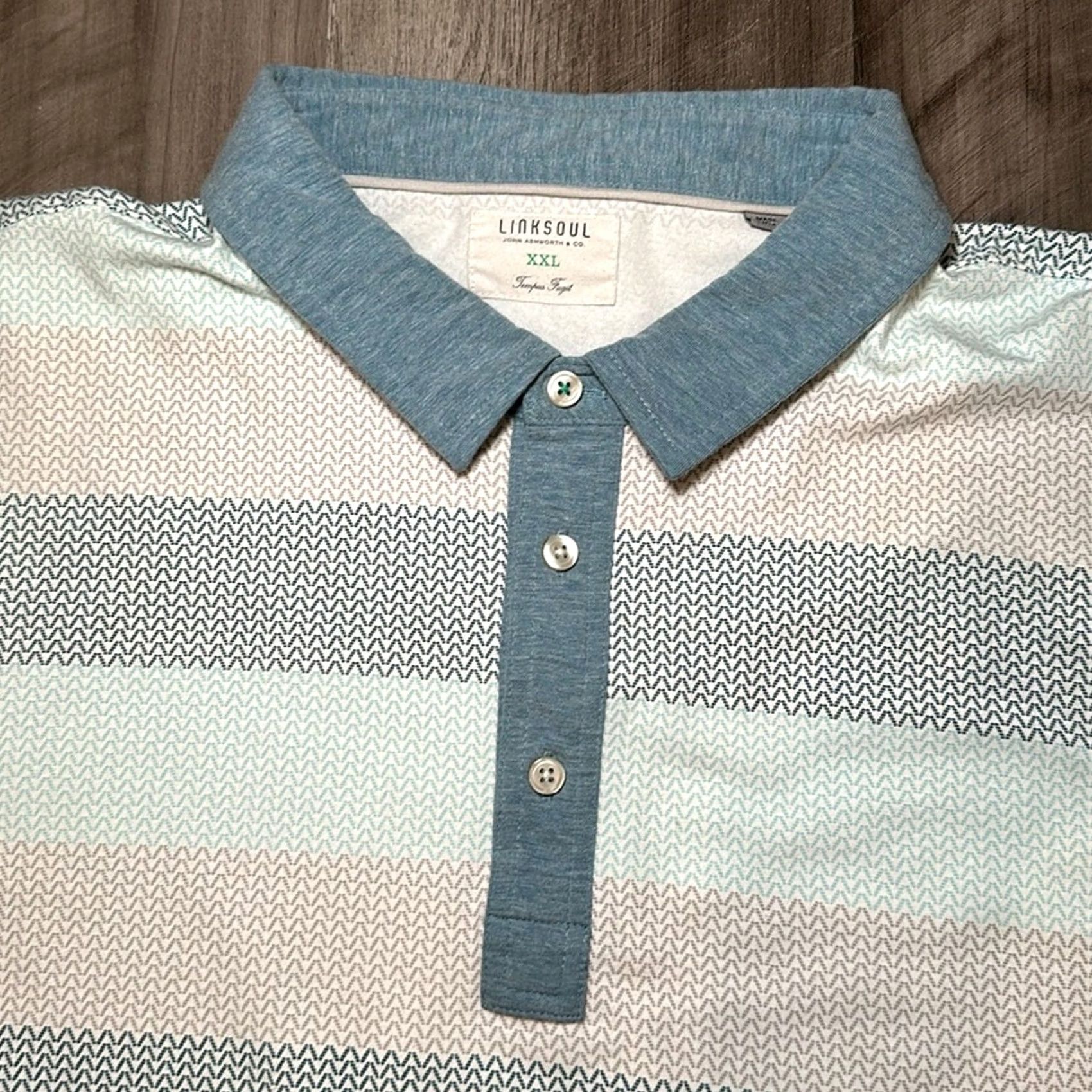 Vintage Linksoul Tempus Fugit Performance Golf Polo 2XL Shirt Men Blue Teal Light Blue Light Tan Light Brown Cotton Polyester Spandex N/A Size US XXL / EU 58 / 5 - 6 Thumbnail