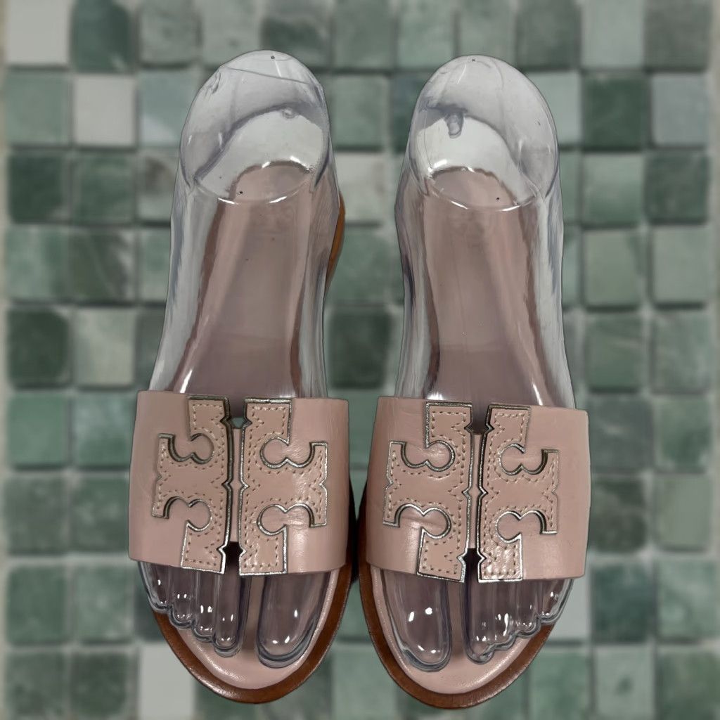 TORY BURCH Sandals Womens 6M Ines Leather Slides Flat Slip On Pink