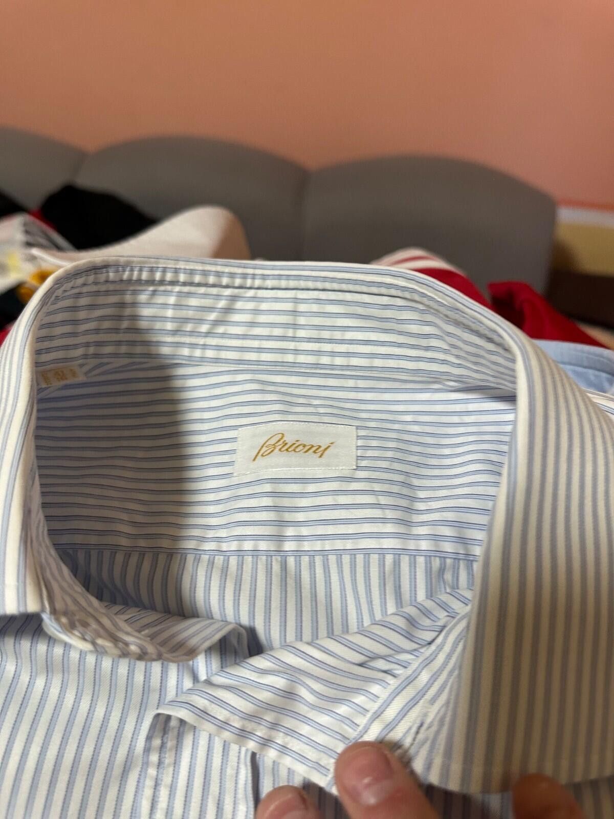 Brioni Brioni Men’s Dress Shirt Blue White Striped Button Italy 16 Size 42R - 7 Thumbnail