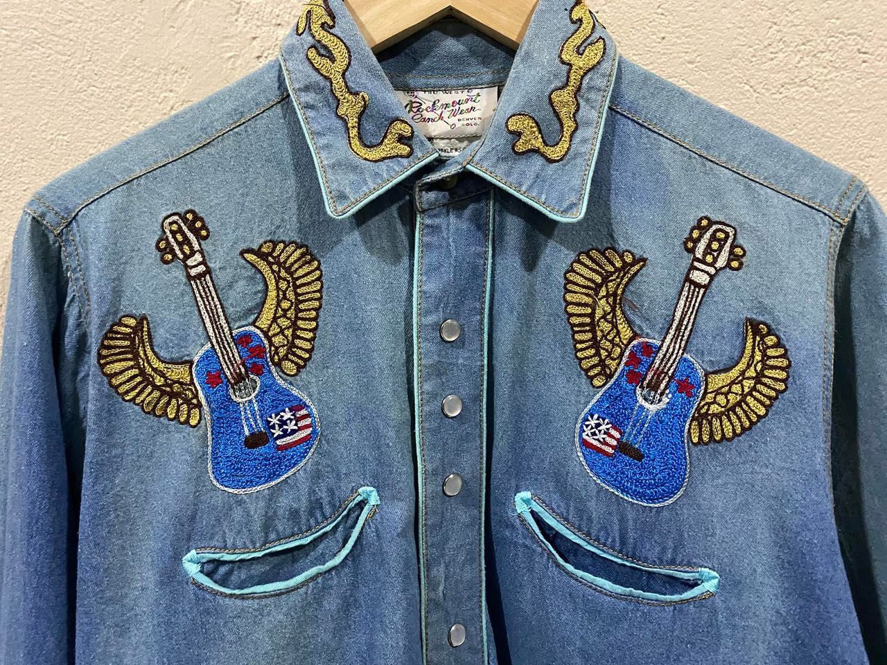 Rockmount Ranch Wear Rockmount Ranc Wear Embroidered Denim Shirt Guitar Motif Size US S / EU 44-46 / 1 - 3 Thumbnail