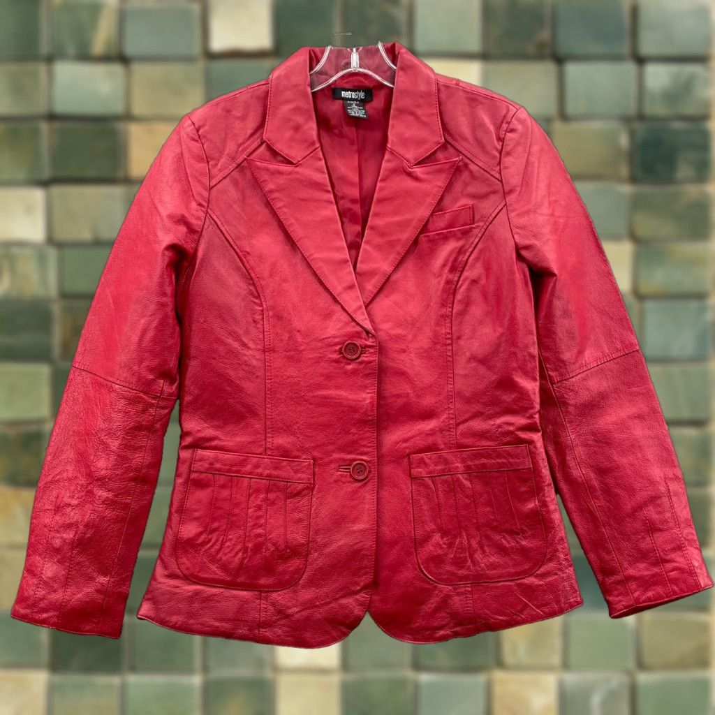 VINTAGE Metrostyle Red Leather Jacket Womens 8 Coat Academia 90's Chic Y2k Fall Corpcore Jacket