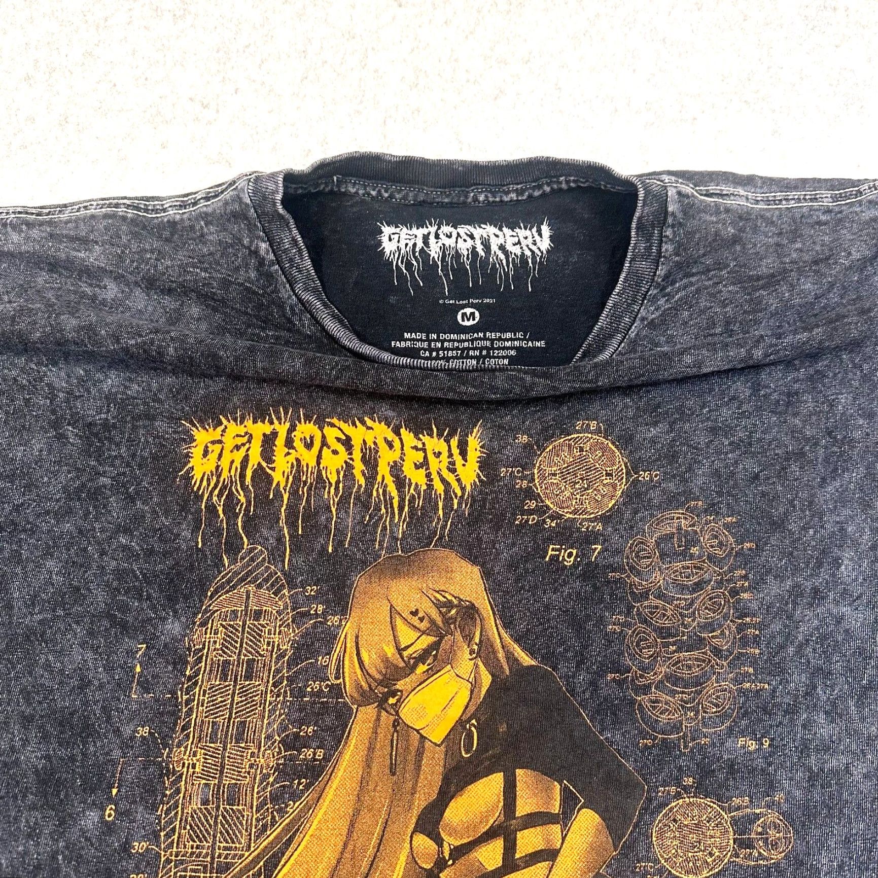 Vintage Get Lost Perv Anime Pinup Tee Adventureskull Basedkawaii Men’s Medium Gray Cotton Graphic Acid Wash T-Shirt Shirts M Mens Size US M / EU 48-50 / 2 - 4 Thumbnail