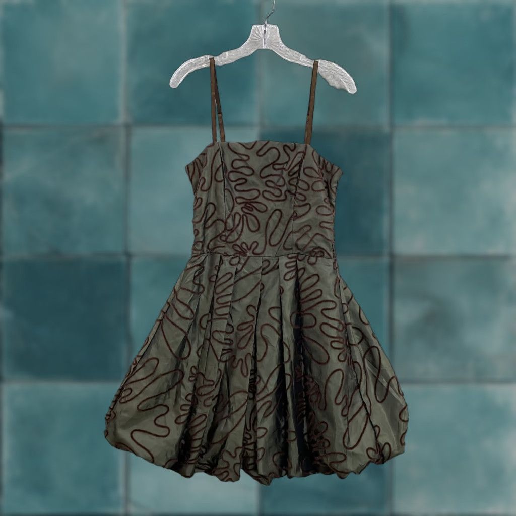 Vintage Y2K Vintage Puff Mini Dress M Medium Green Brown Boho Fairy Grunge Whimsigoth N/A Size M / US 6-8 / IT 42-44 - 1 Thumbnail