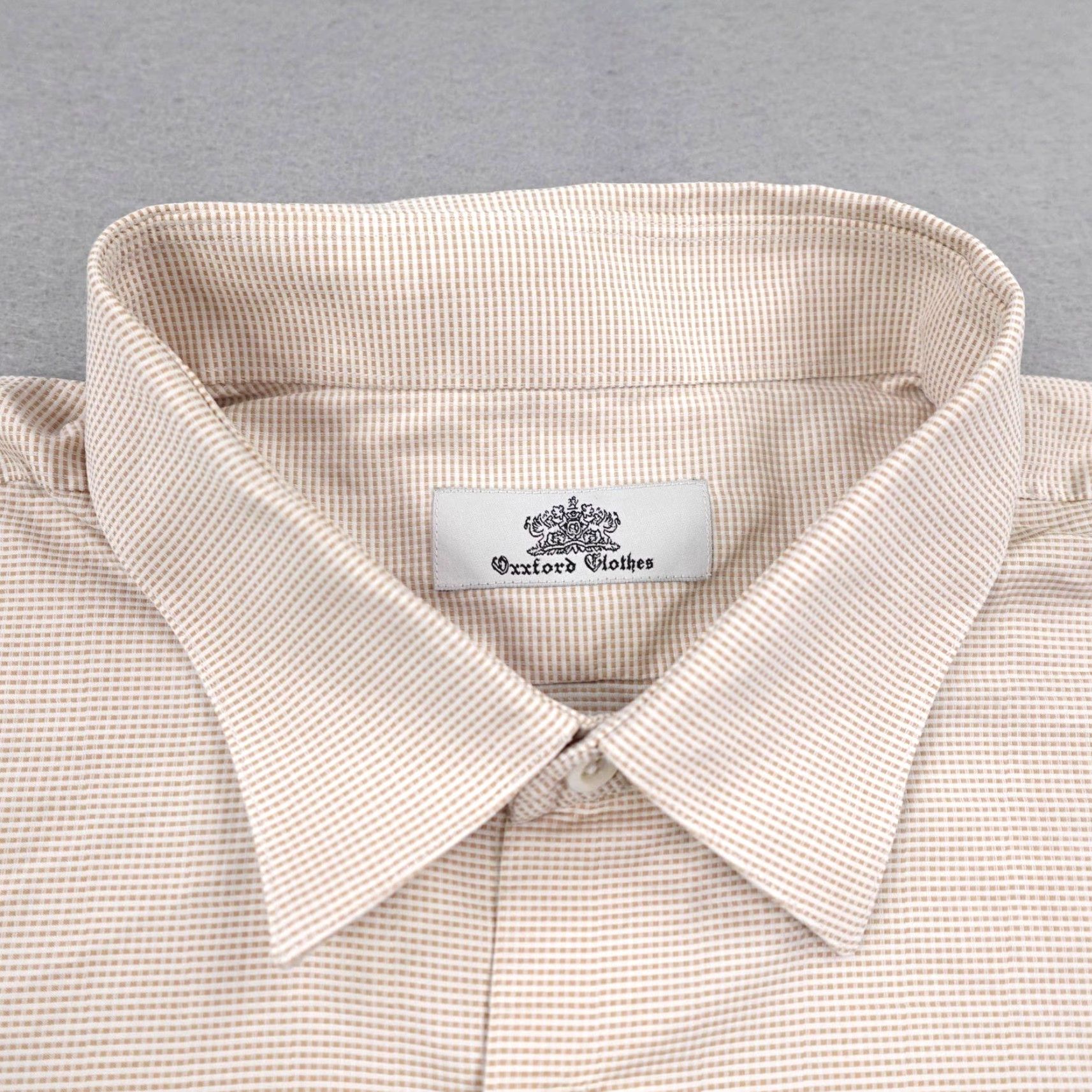 Vintage Oxxford Clothes Dress Shirt Mens XL Beige Micro Checkered Classic Button Down Size US XL / EU 56 / 4 - 2 Thumbnail