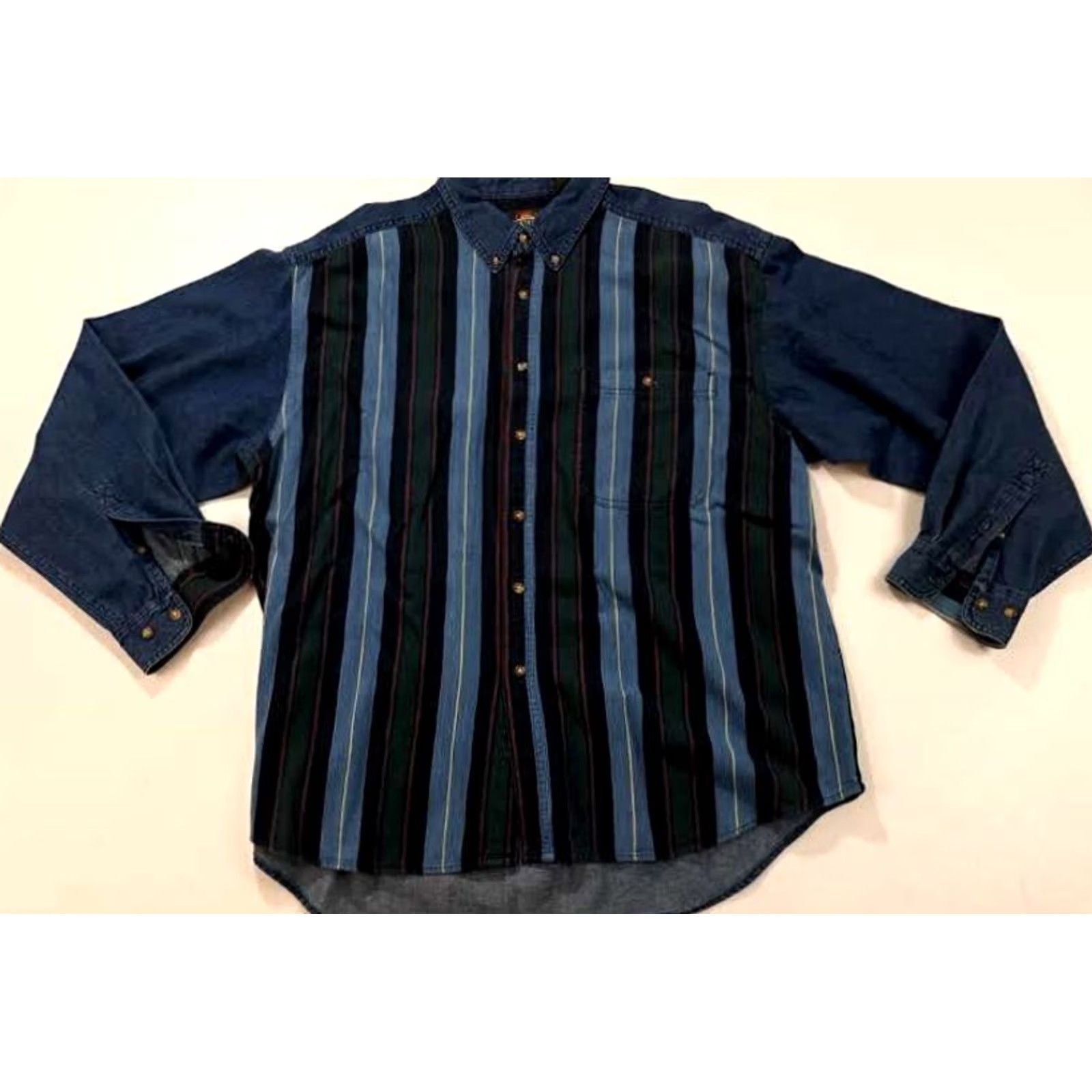 X-LARGE Greatland Striped 2 Tone Blue Jean Button Shirt Adult XL Multicolor Mens Size US XL / EU 56 / 4 - 3 Thumbnail