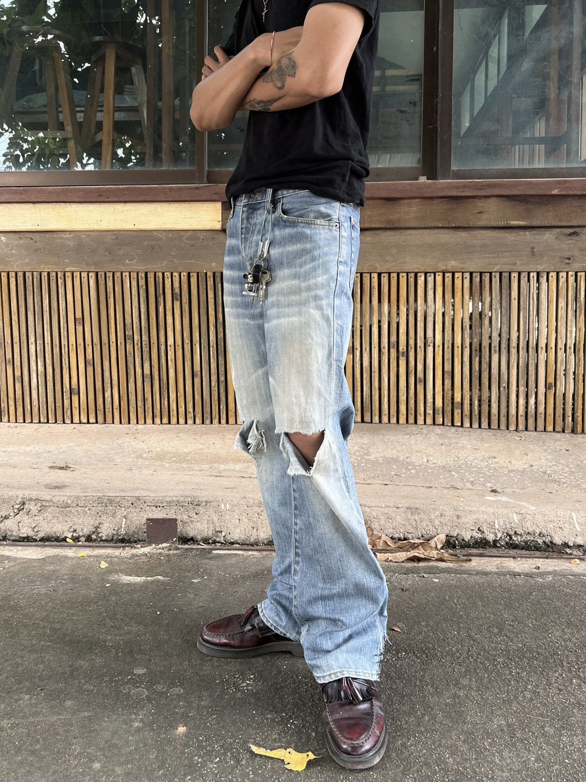 Vintage Thrashed Repaired Vintage Bootcut Denim Jeans Distressed Size US 30 / EU 46 - 1 Thumbnail