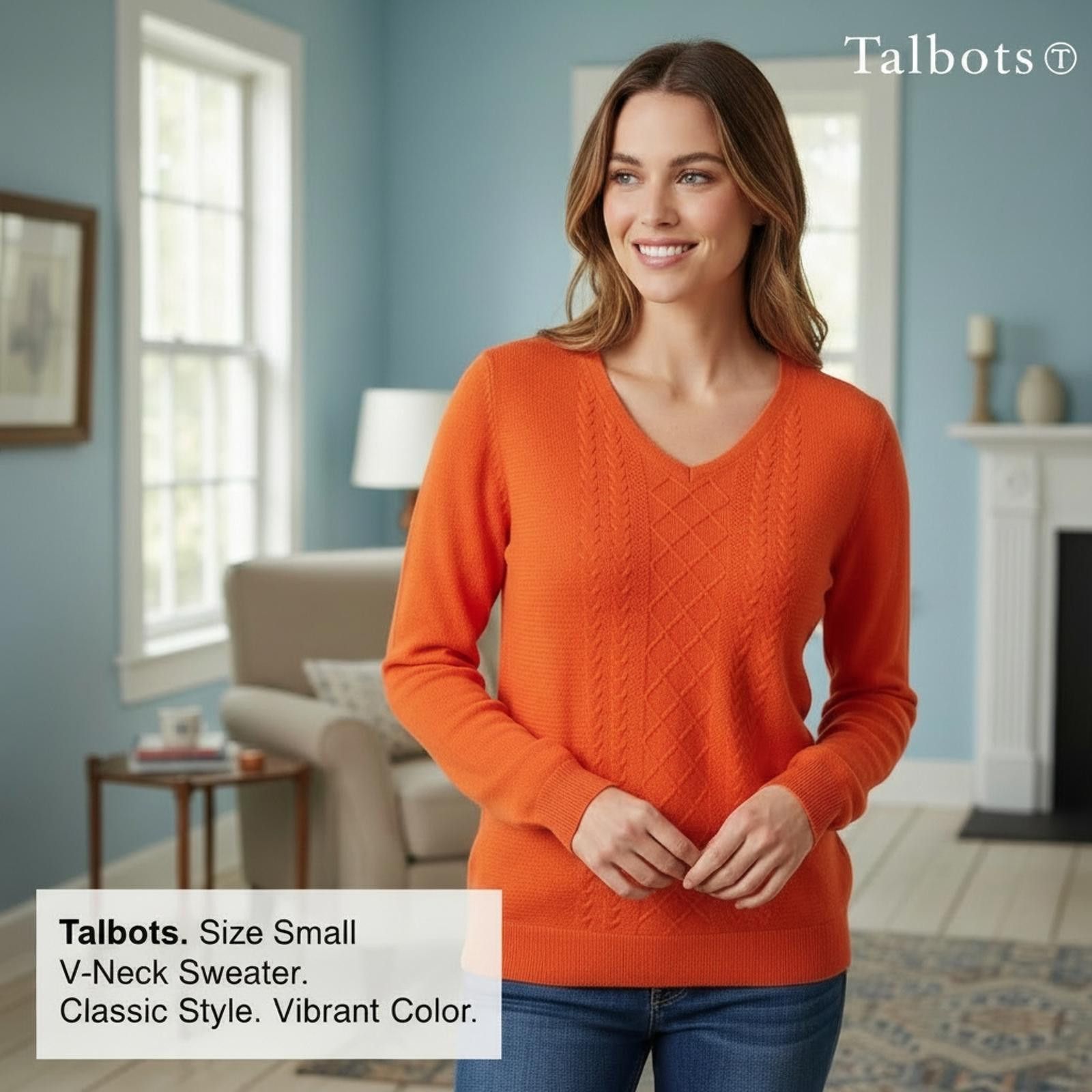 Other Talbots Cozy V-Neck Orange Sweater Size Small Size S / US 4 / IT 40 - 1 Thumbnail