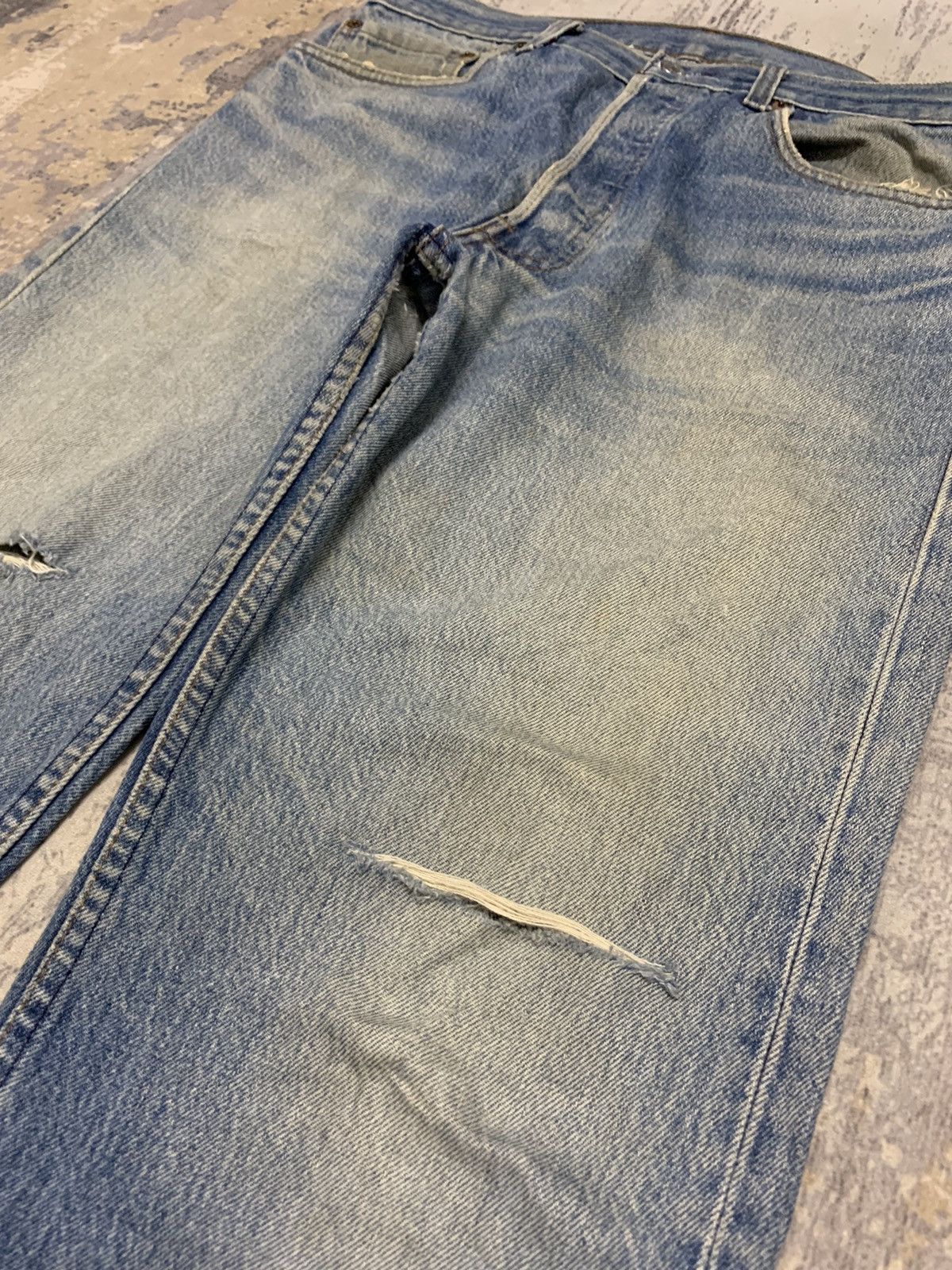 Jean Vintage 80s Sashiko Reworked Levis 501 Distressed Jeans Size US 34 / EU 50 - 7 Thumbnail