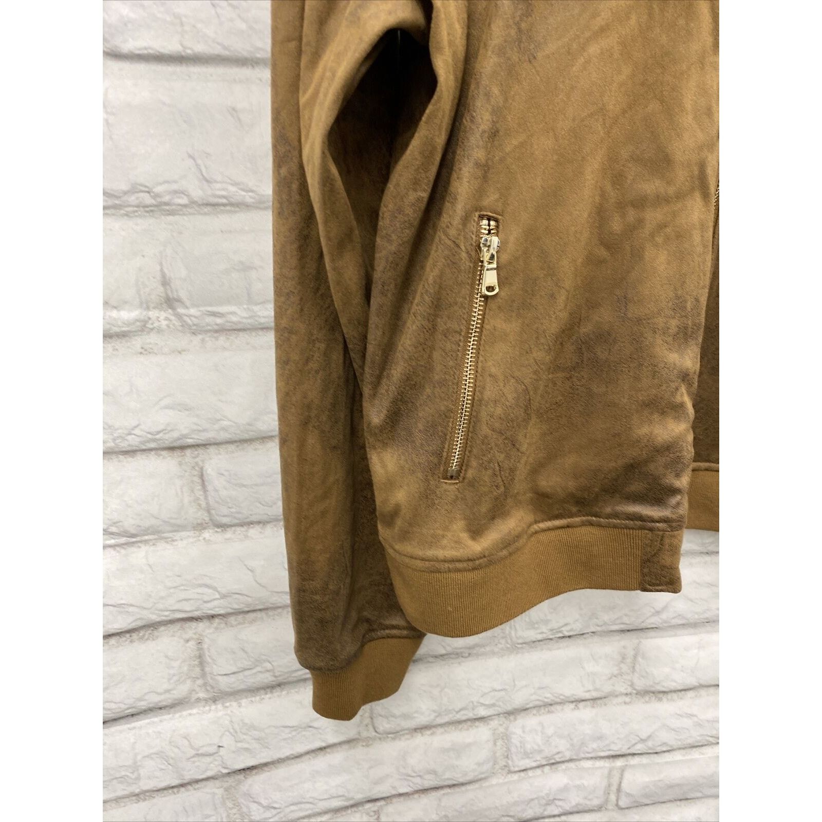 D.Exterior DEX Womens Jacket Large Tan Faux Suede Vegan Leather Bomber Size L / US 10 / IT 46 - 6 Thumbnail