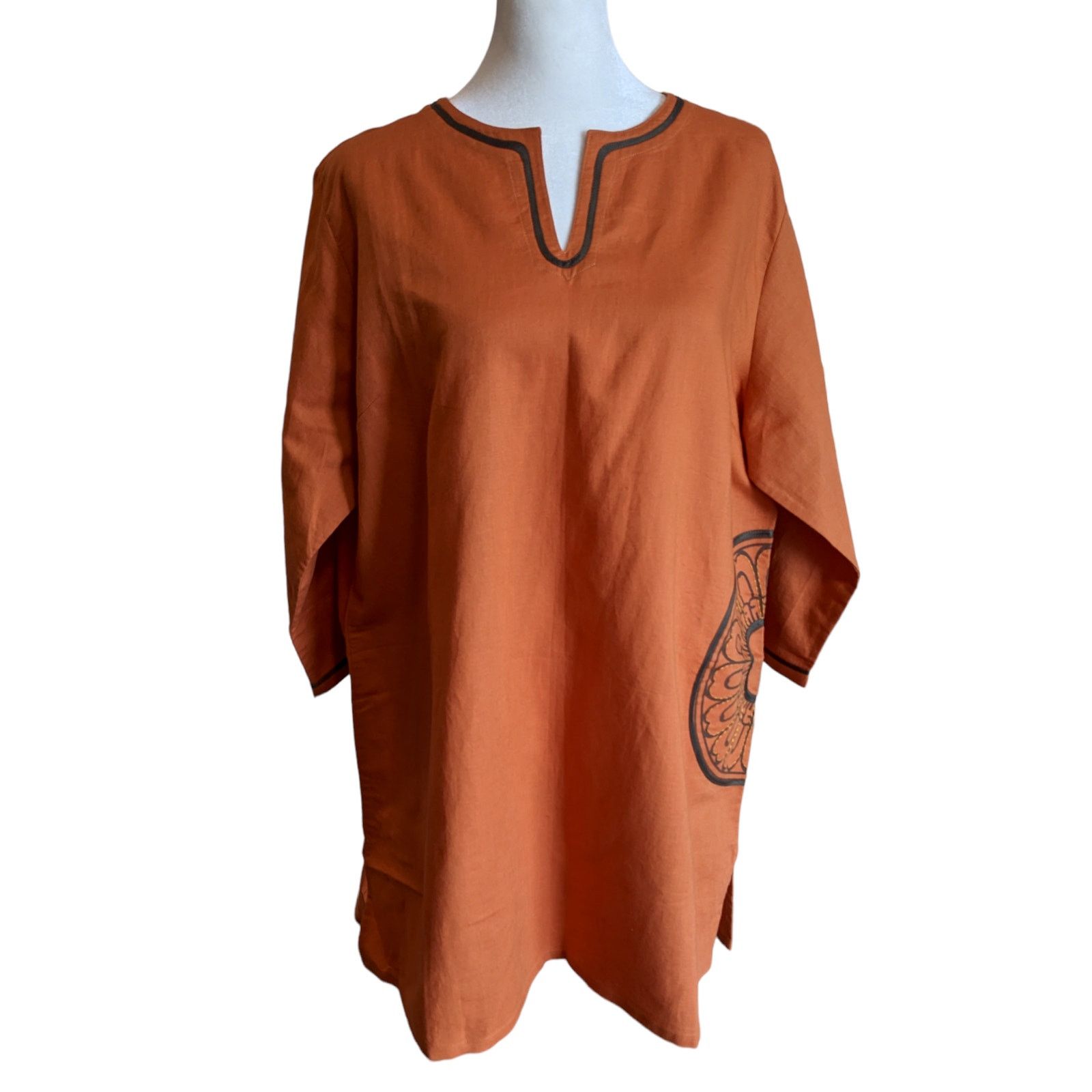 Other Galerie Cambodge Orange Floral Linen Tunic Medium Size M / US 6-8 / IT 42-44 - 1 Thumbnail
