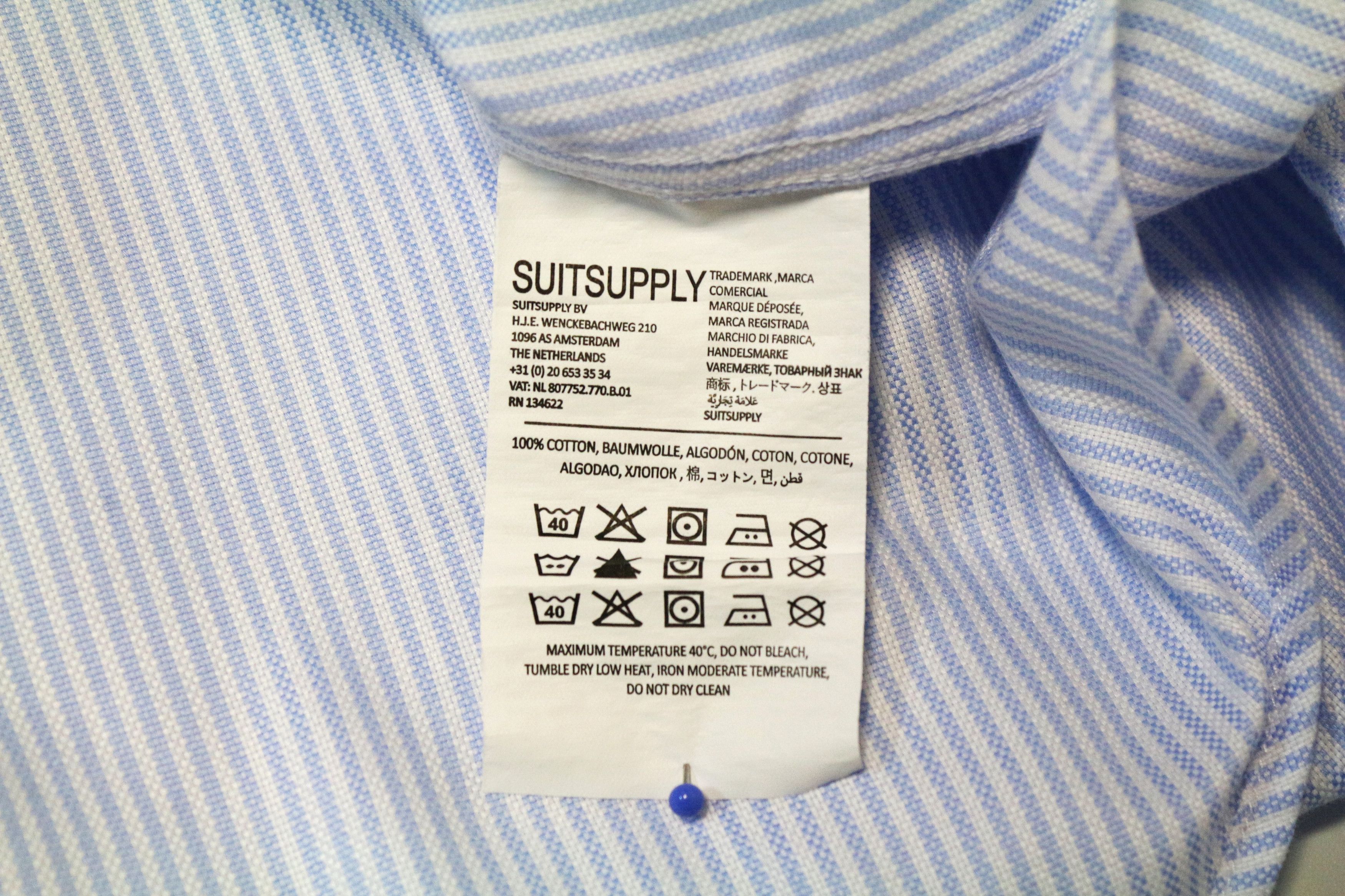 Suitsupply 35/13 1/2 Blue Striped Cotton Cutaway Shirt 74241 Size US S / EU 44-46 / 1 - 6 Thumbnail
