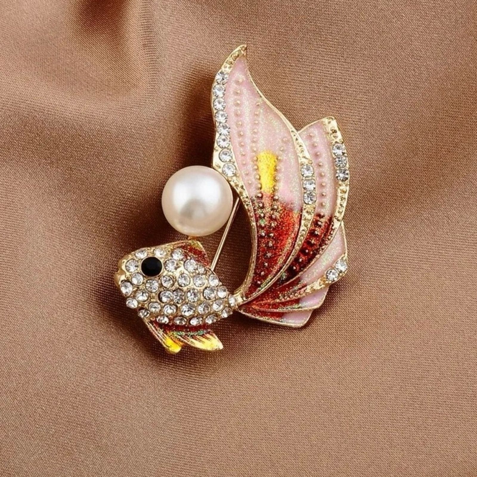 Other Cute Color Goldfish Brooch Fashion Rhinesonte Pearl Fish Size ONE SIZE - 5 Thumbnail