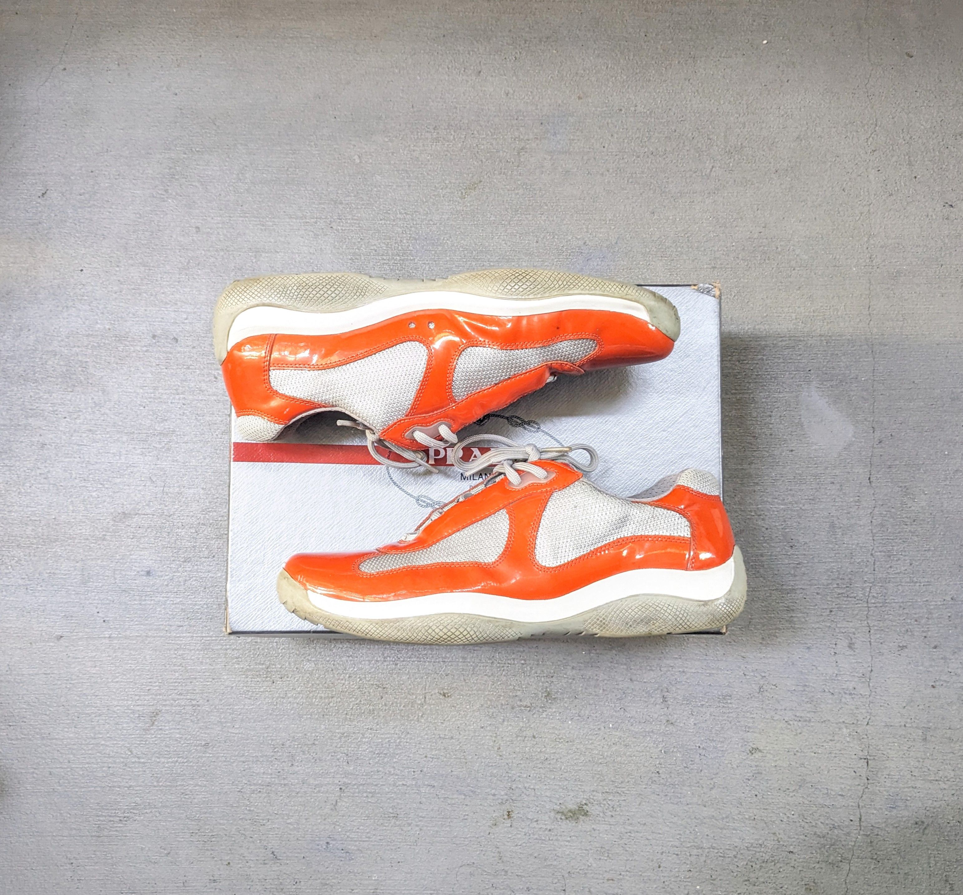 image of Prada America's Cup Sneakers 9.5 Orange Patent Silver Low in Black Red, Men's