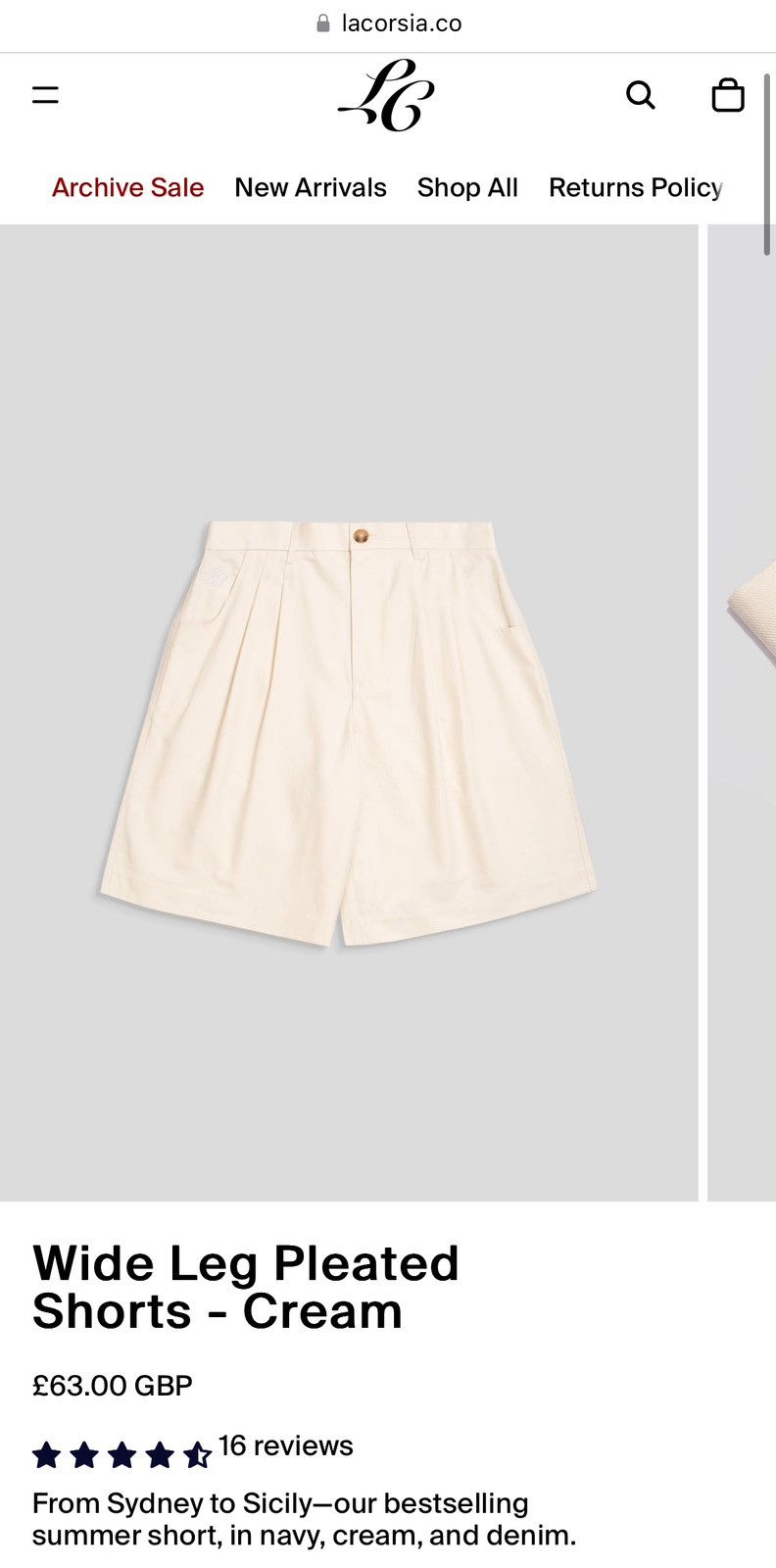 Other La Corsia Wide Leg Pleated Shorts - Cream size small Size US 30 / EU 46 - 7 Thumbnail