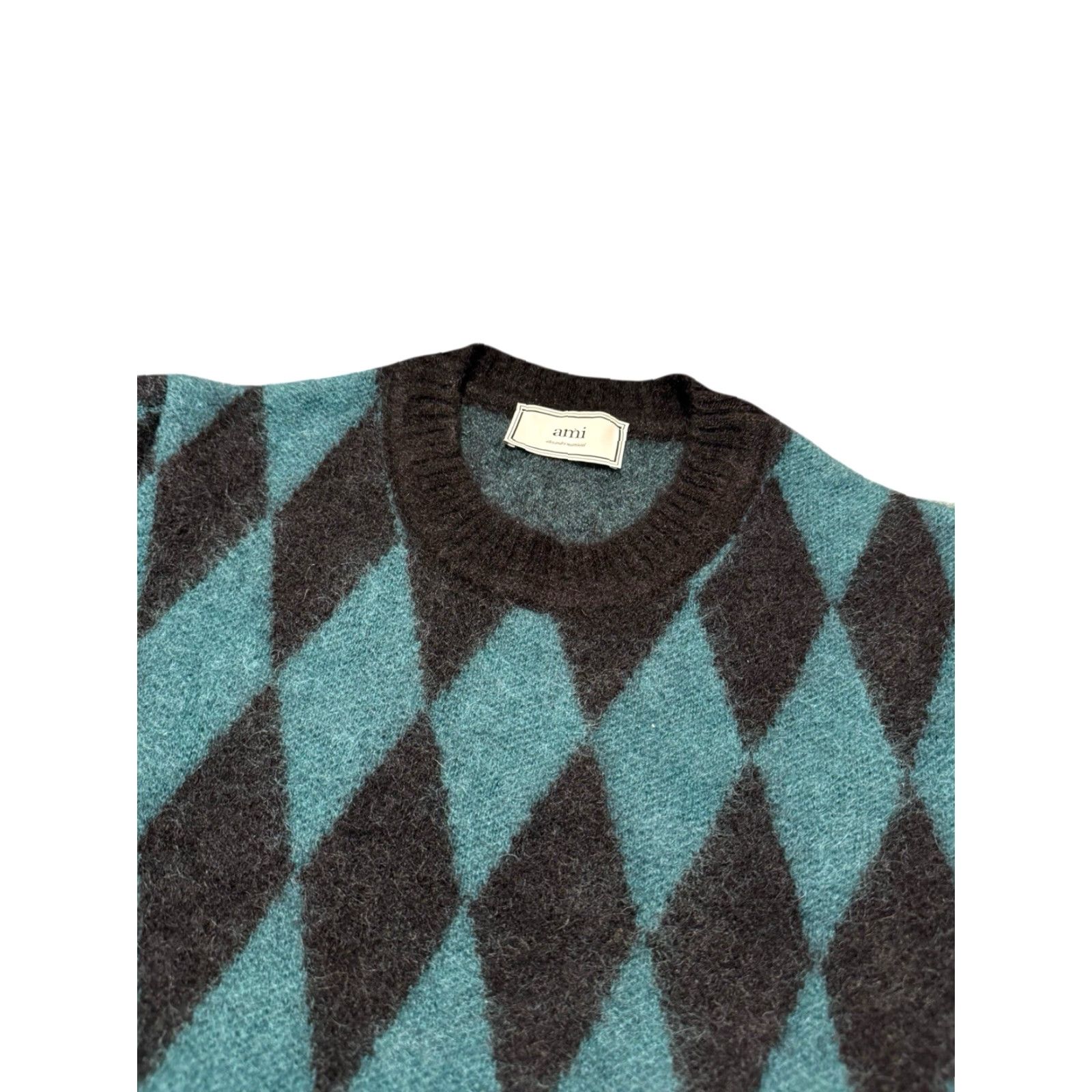 Vintage AMI Paris Alexandre Mattiussi Jumper M Teal Black Diamond Print Mohair Blend Womens Size M / US 6-8 / IT 42-44 - 4 Thumbnail