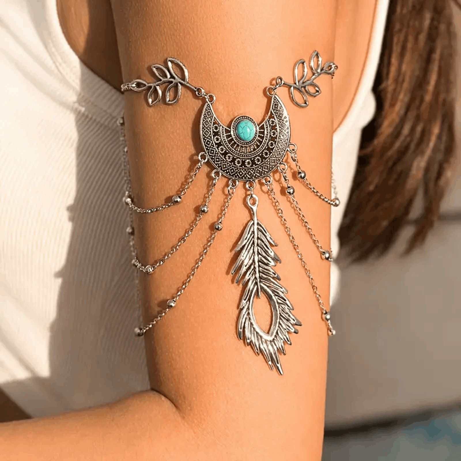 Other Wicked Silk Turquoise Silver Native Inspired Festival Armlet Size ONE SIZE - 1 Thumbnail