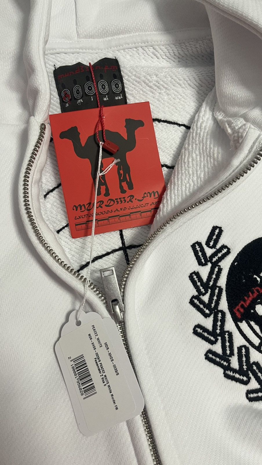 MURD333R.FM 'PEACEMAKER' WHITE ZIP UP HOODIE