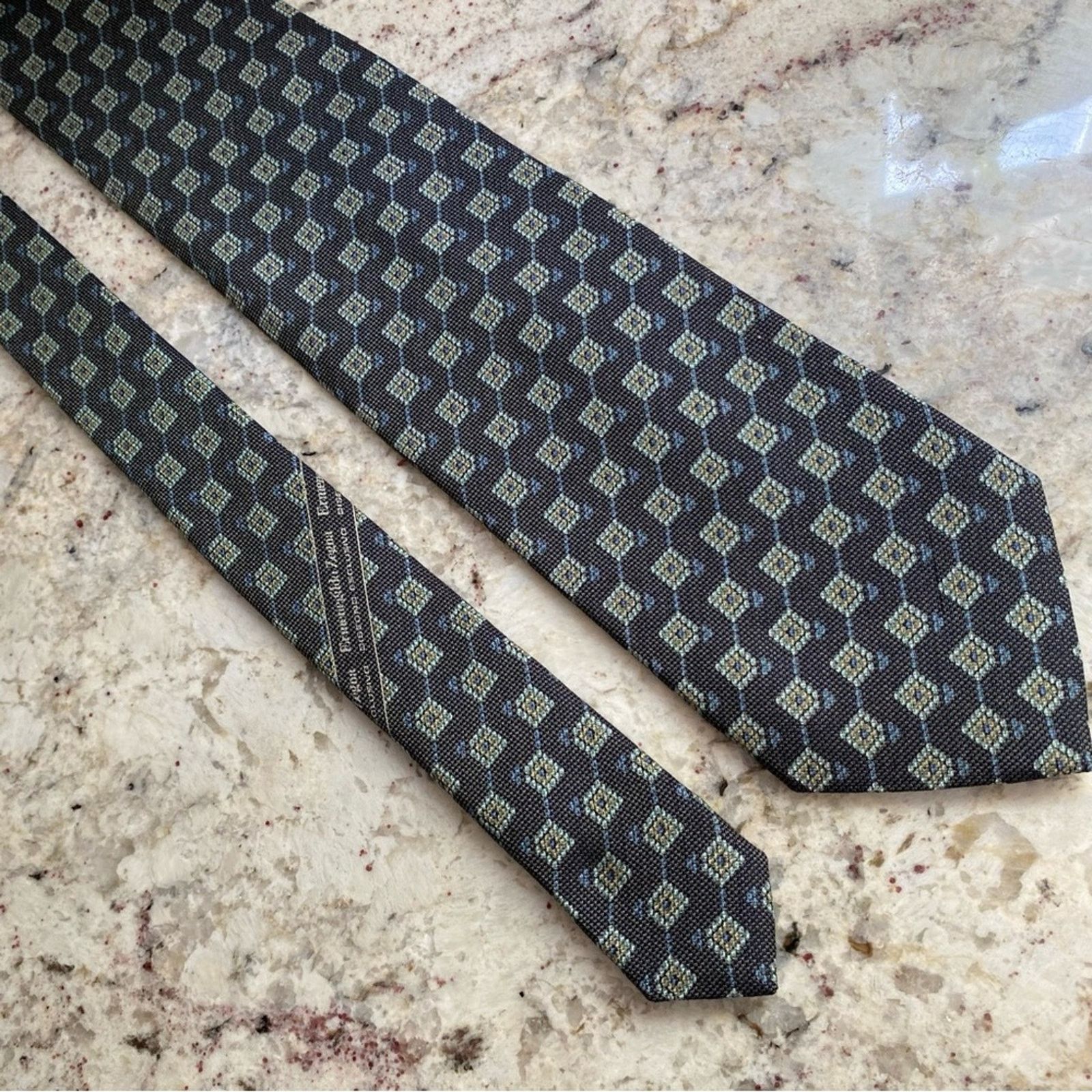 Ermenegildo Zegna ERMENEGILDO ZEGNA $220 Mens Brown Print Silk Necktie Tie Size ONE SIZE - 3 Thumbnail