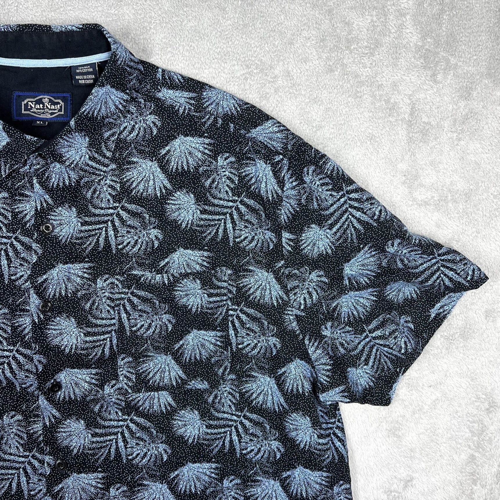 Nat Nast Nat Nast Luxury Originals Mens XL Button Up Shirt Silk Blend Floral Palm Print Black Short Sleeve Button-Up Collared Classic Hawaiian Designer Size US XL / EU 56 / 4 - 2 Thumbnail