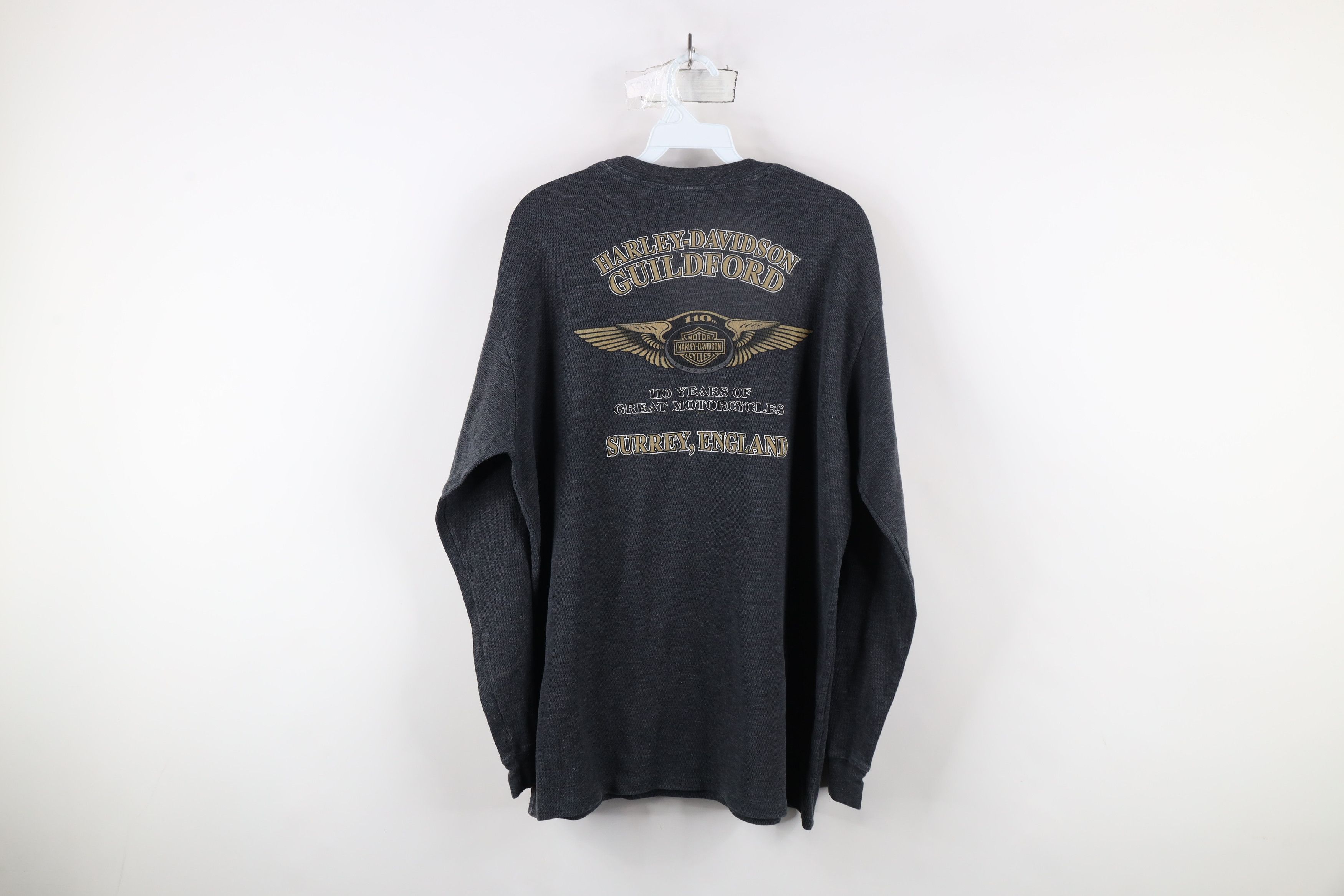 Harley Davidson Vintage Harley Davidson Waffle Knit Long Sleeve T-Shirt Gray Size US XL / EU 56 / 4 - 13 Thumbnail