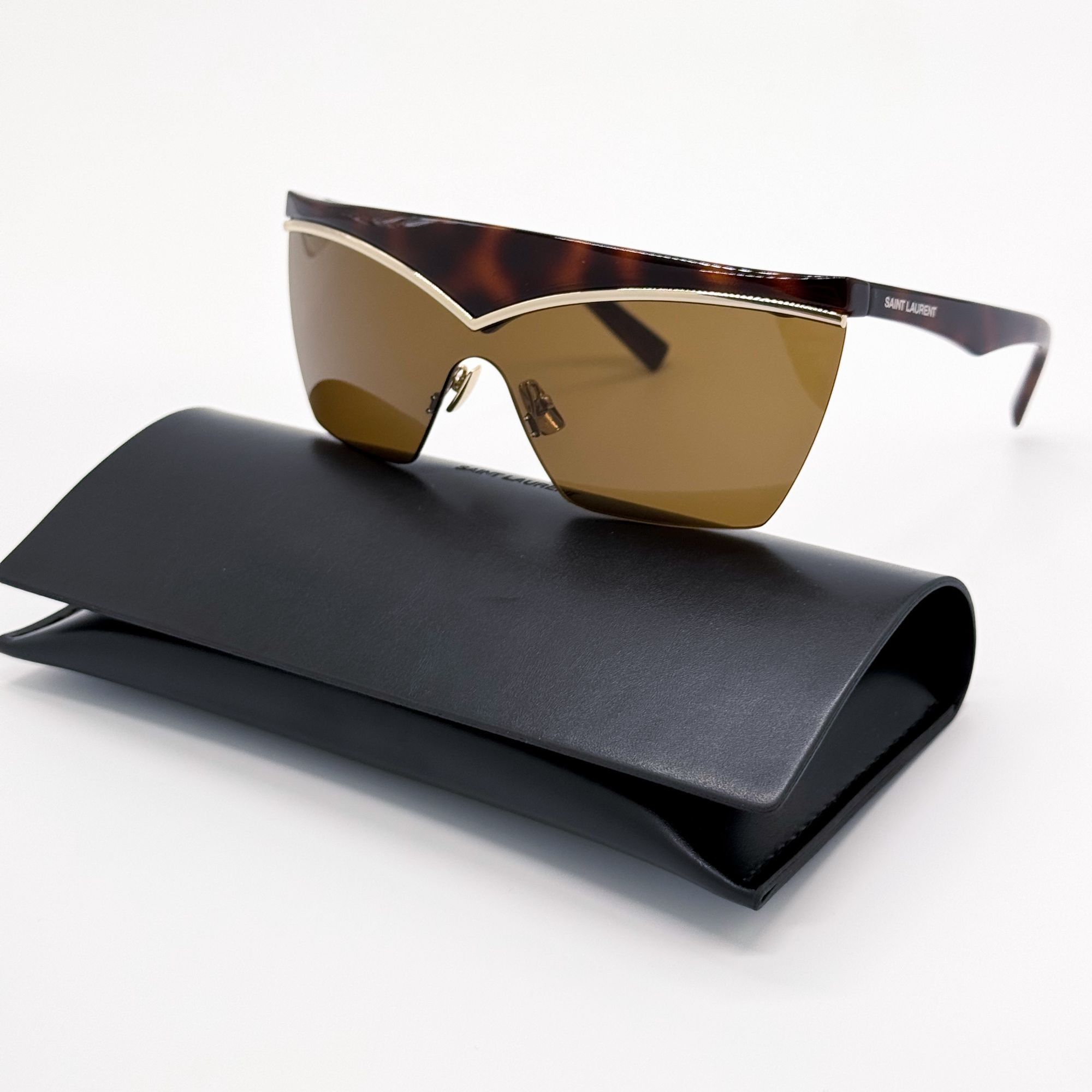 Saint Laurent Paris NEW SAINT LAURENT SUNGLASSES SL614 MASK 002 HAVANA GOLD WOME Size ONE SIZE - 1 Thumbnail