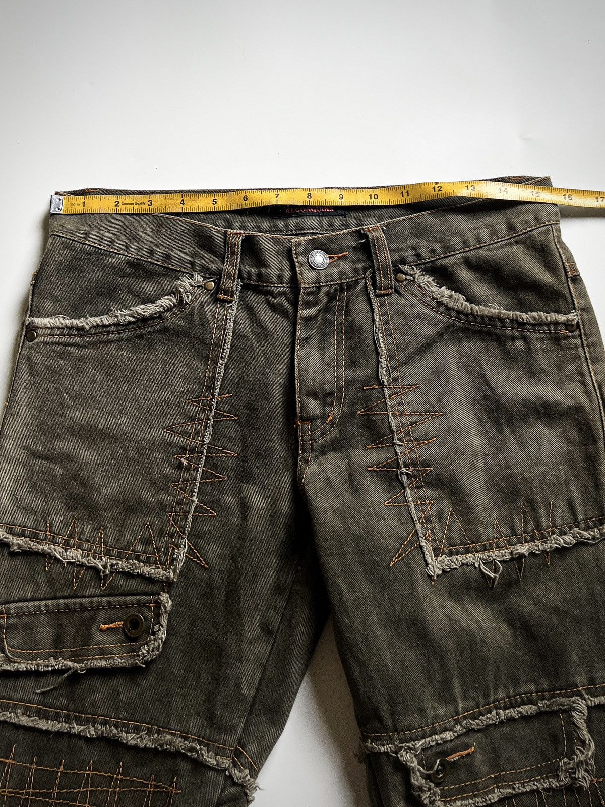 Japanese Brand Algonquins Visual Kei Mohawk Skeleton Distressed Flare Jeans Size US 31 - 16 Thumbnail