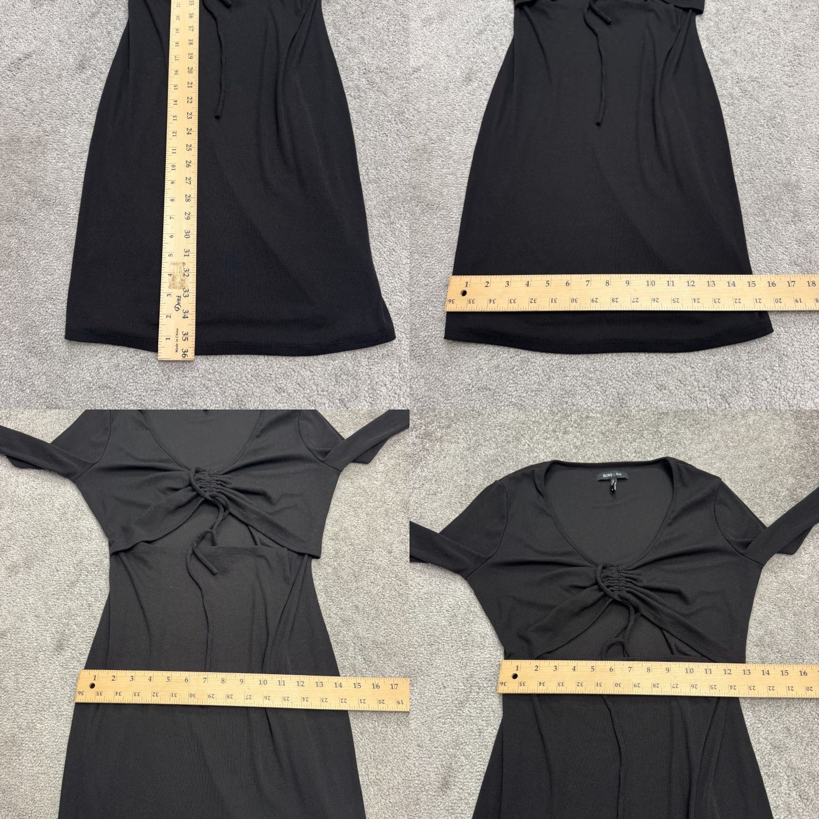 Vintage BDBG Paris Dress Mini Woman M Black Knit Long Sleeve Ribbed Cut Out Stretch V-Neck Fashion Size M / US 6-8 / IT 42-44 - 8 Thumbnail