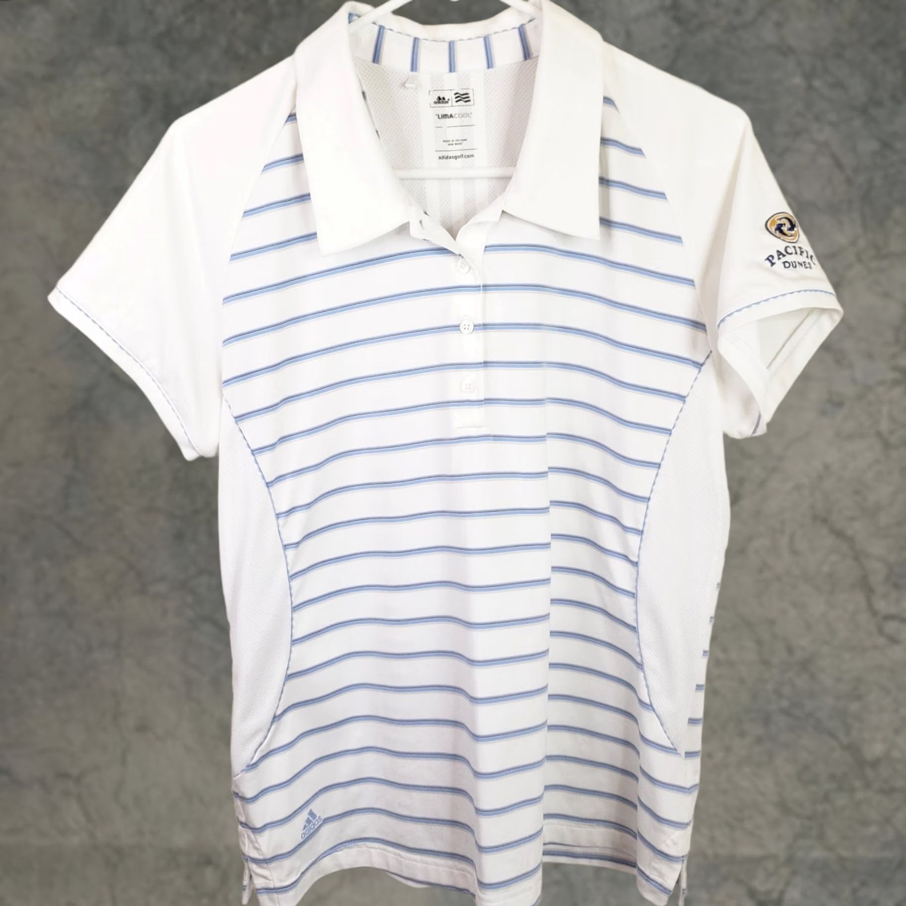 Adidas Adidas Women's L Shirt White Blue Striped Climacool Golf Polo Short Sleeve Size L / US 10 / IT 46 - 1 Thumbnail