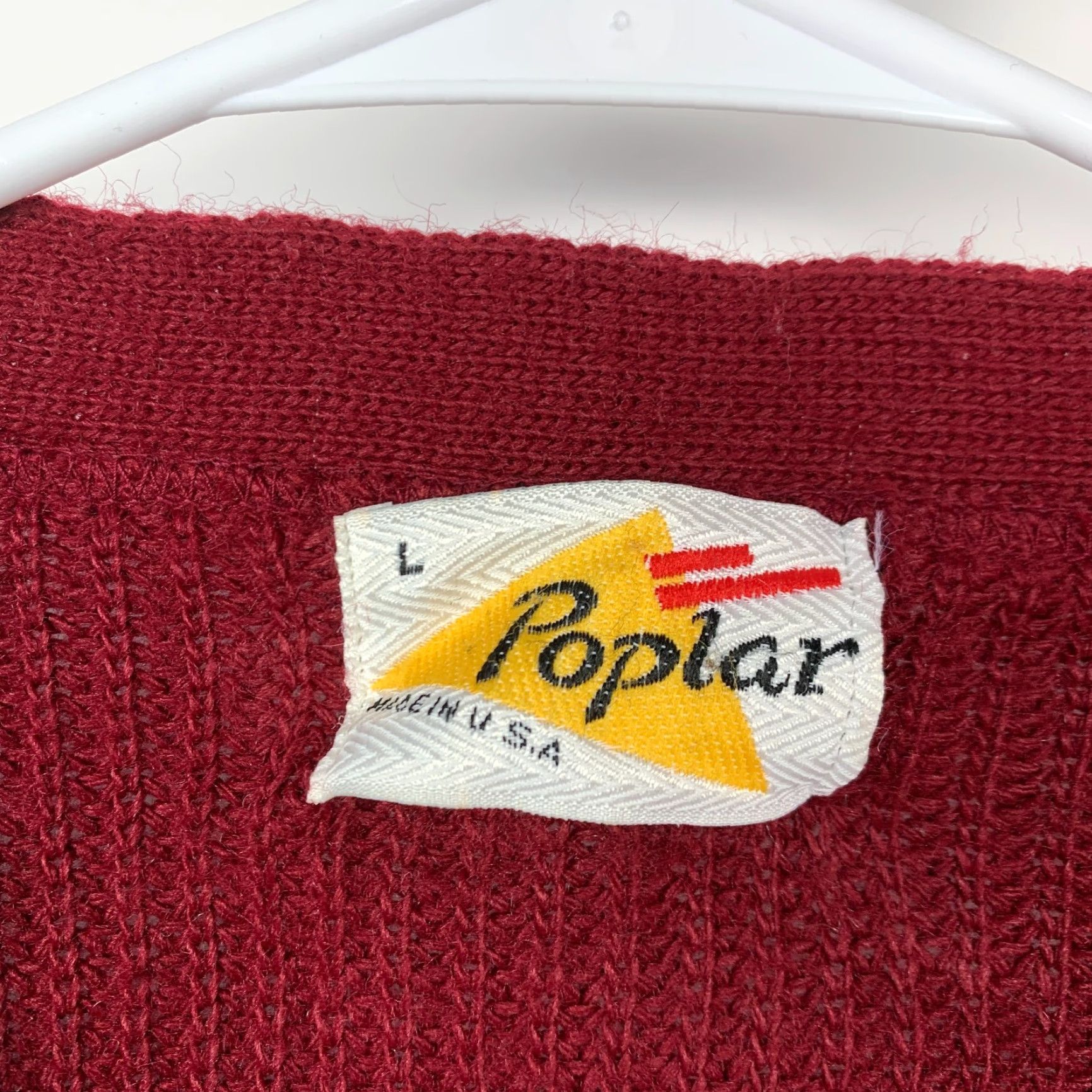 Vintage VINTAGE Poplar Burgundy V-Neck Grandpa Knit Cardigan XL Long Sleeve Red Grunge 1980s USA Mens Size US XL / EU 56 / 4 - 3 Thumbnail