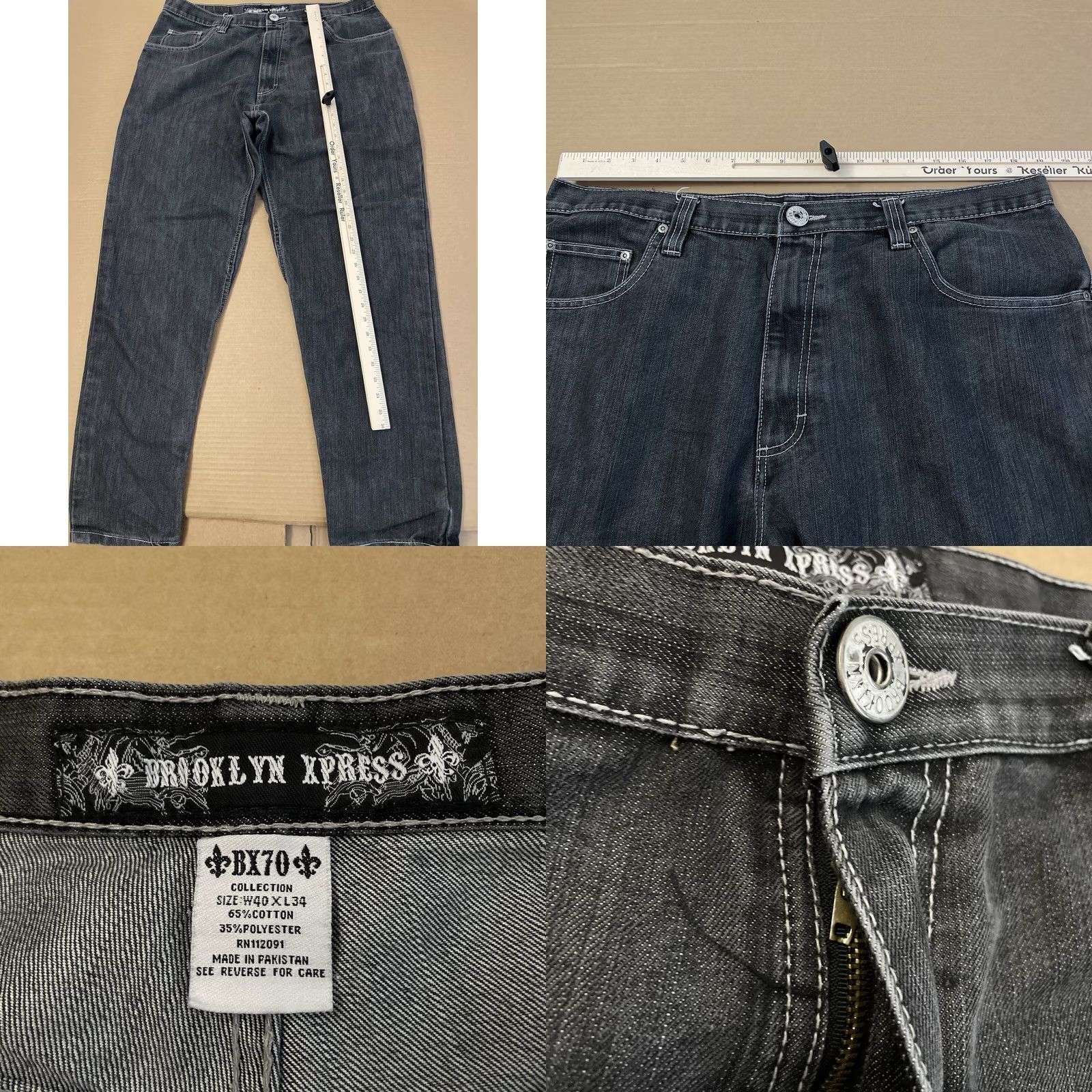 Express BROOKLYN XPRESS Jeans Men 5-Pocket Denim 40 x 34 Gray 31in Inseam Regular Straight Hip Hop 90s Vintage? No Size US 40 / EU 56 - 9 Thumbnail