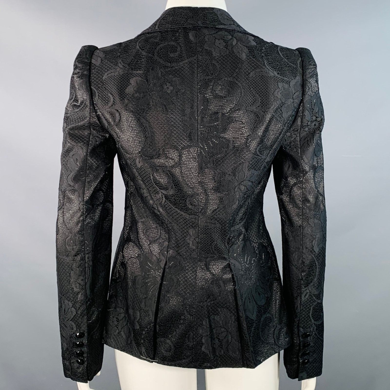 Emporio Armani Size 12 Black Polyester Blend Lace Peak Lapel Jacket Blazer Size XL / US 12-14 / IT 48-50 - 3 Thumbnail